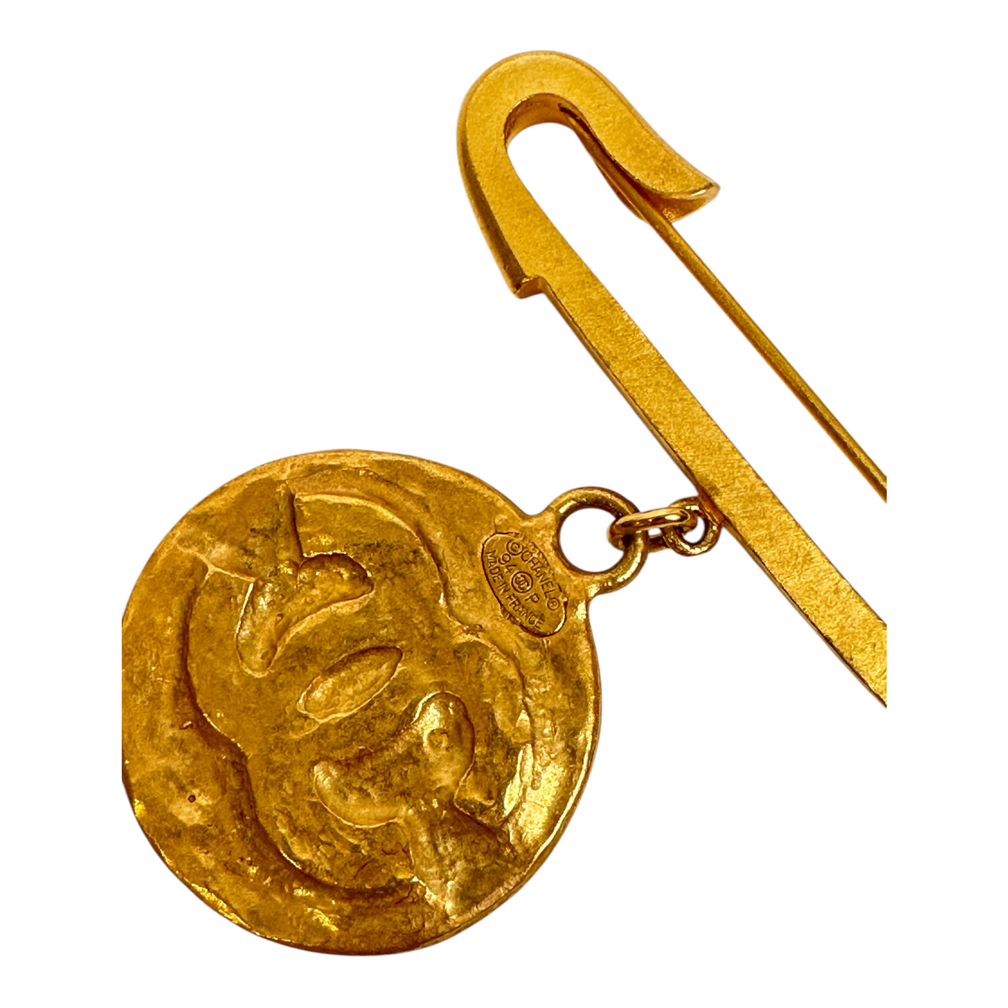 Chanel CC Safety Pin Brooch Gold
