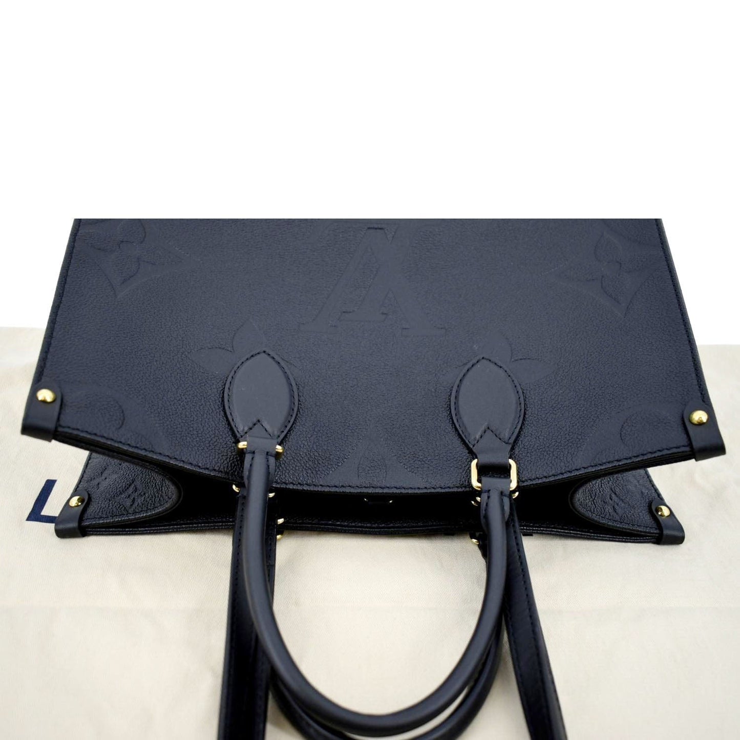 LOUIS VUITTON Onthego MM Giant Monogram Empreinte Leather Tote Bag Black