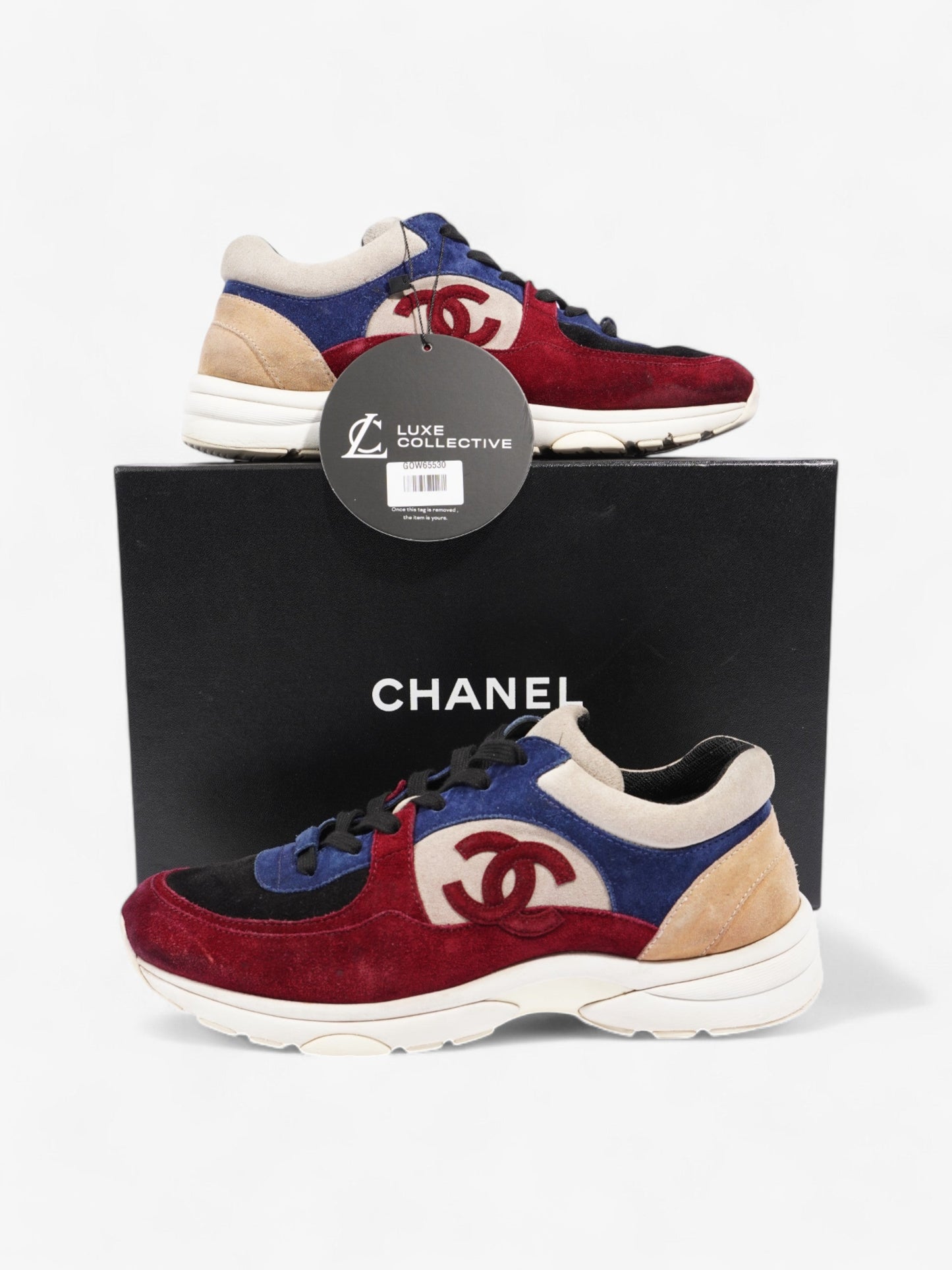 Chanel CC Logo Sneakers Maroon / Black / Beige Suede EU 41 UK 8.5