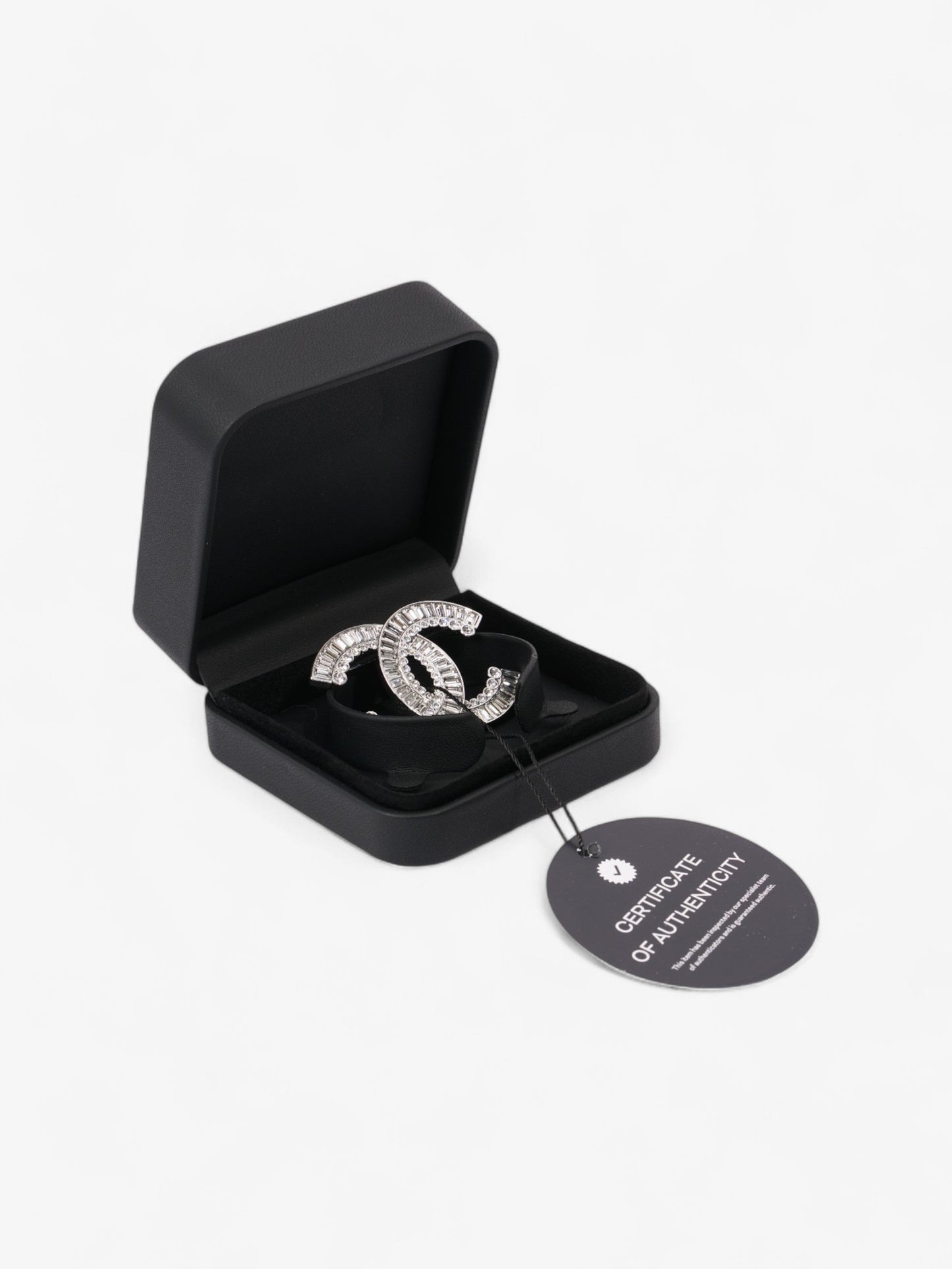 Chanel CC Crystal Brooch Silver Base Metal
