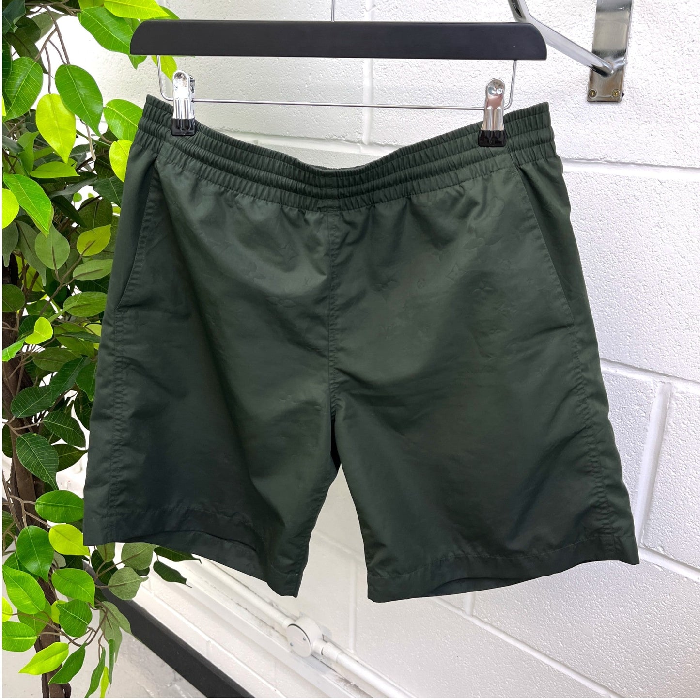 Men's Signature Monogram Swim Shorts Khaki Size S