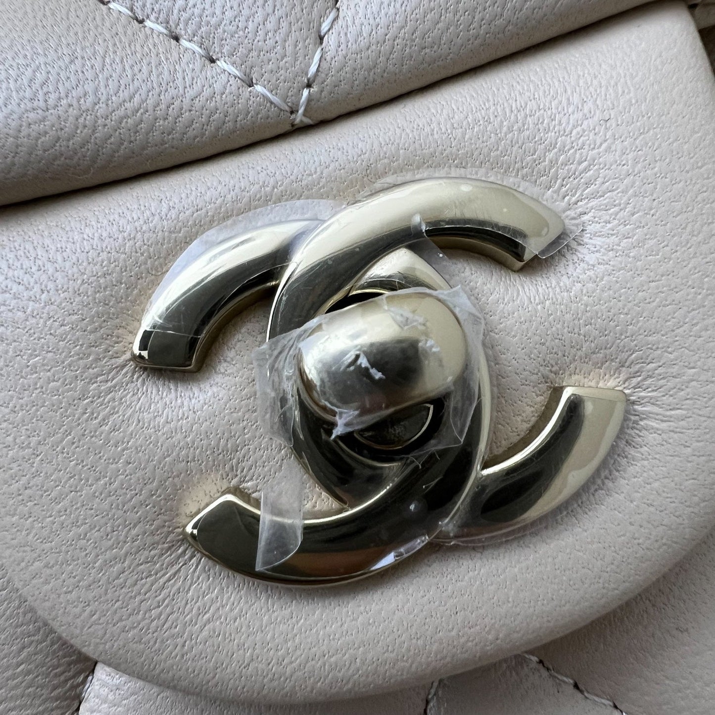 GLM-Top Handle Mini Rectangle Flap in 25P Beige Lambskin and LGHW