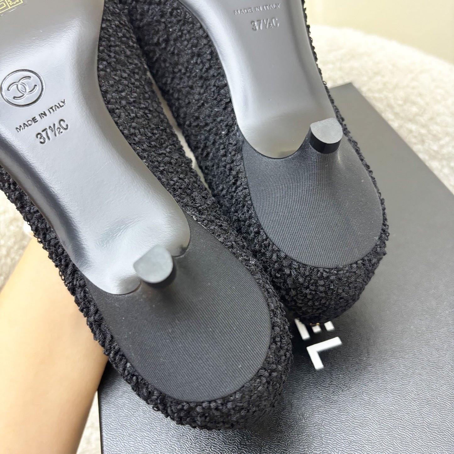 GLM-24A Mary Janes in Black Tweed and Gosgrain Sz 37.5