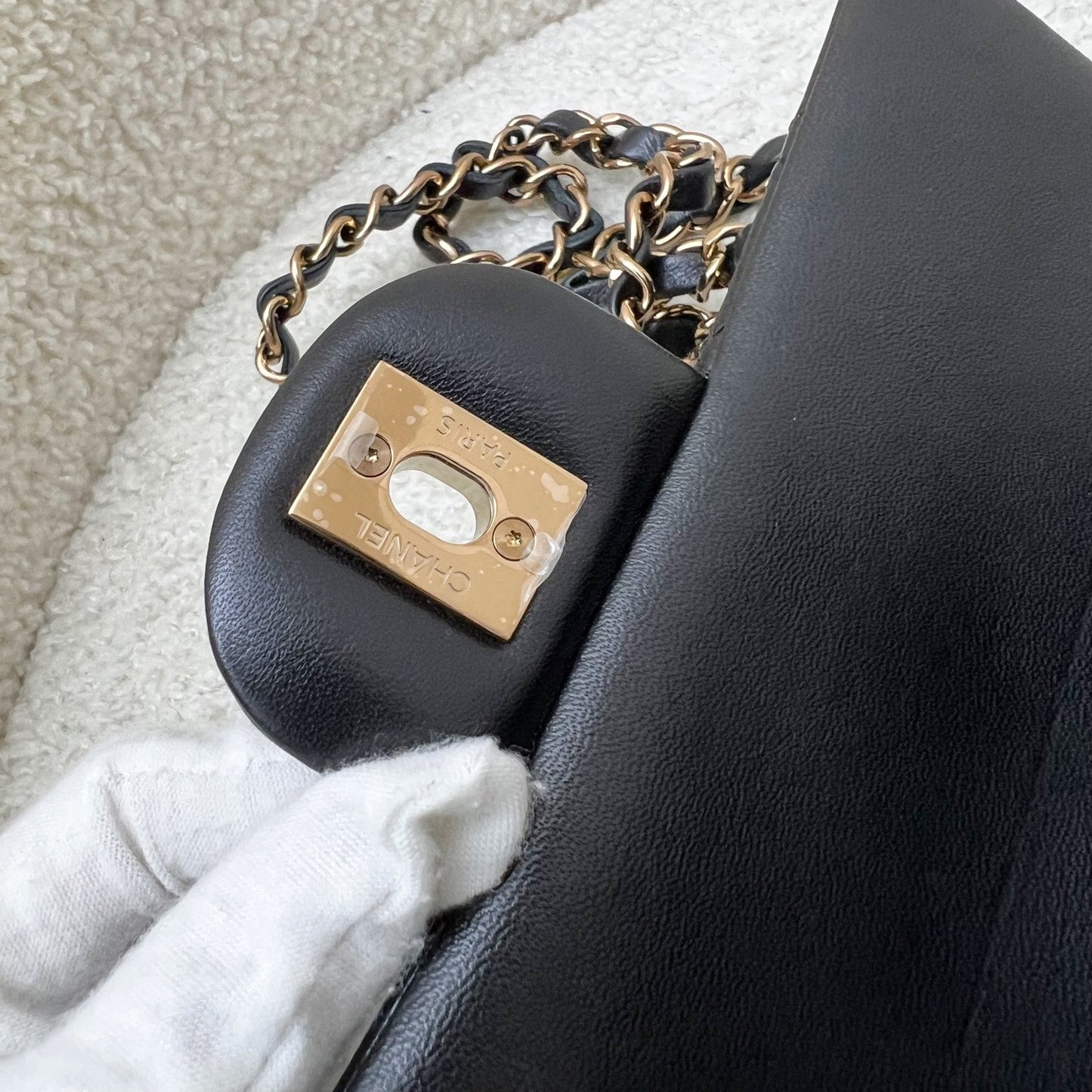 GLM-Classic Mini Rectangular Flap in Black Lambskin and Rose Gold HW RGHW (Model: A69900)