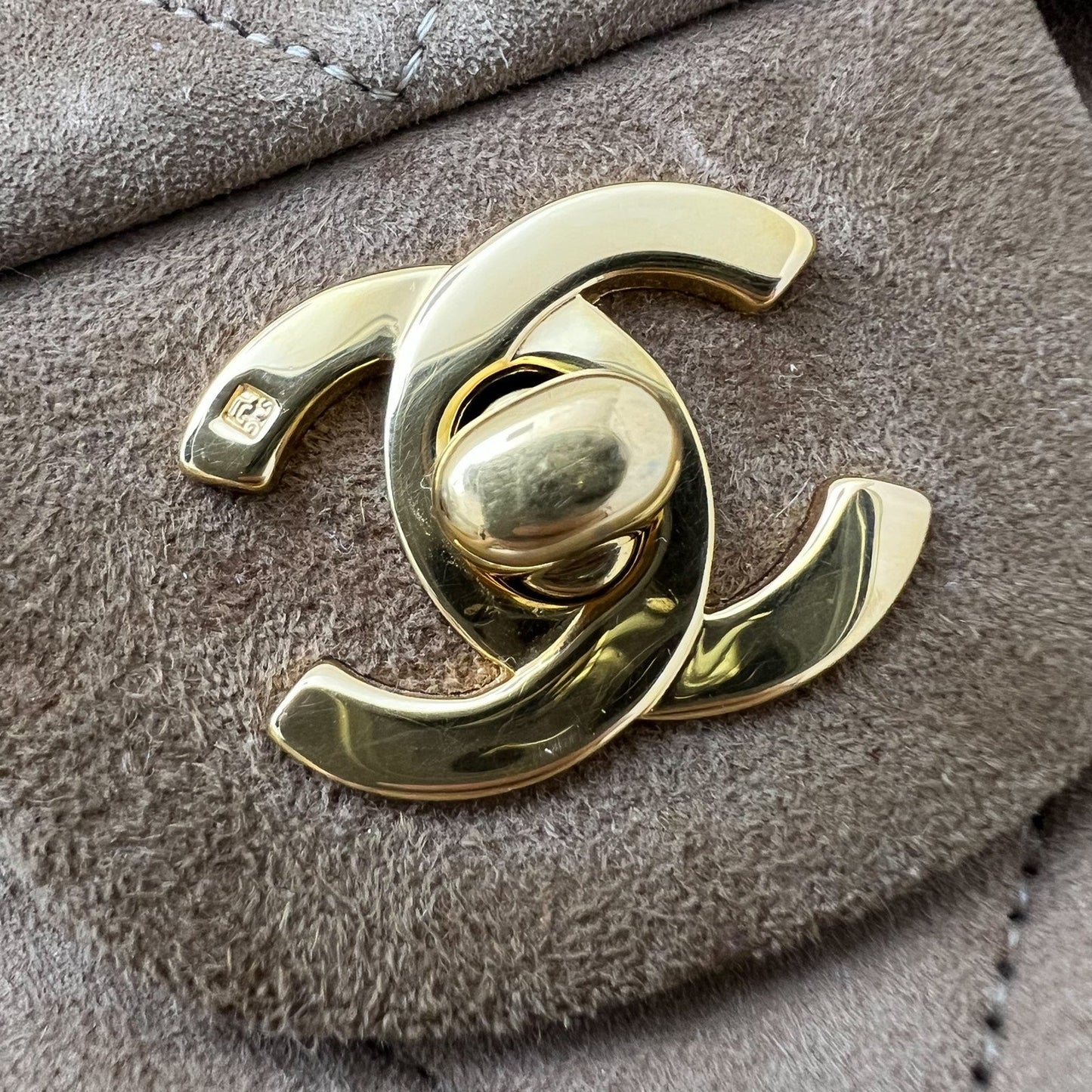 GLM- Medium Classic Flap CF in Brown Suede and 24K Gold Plated HW