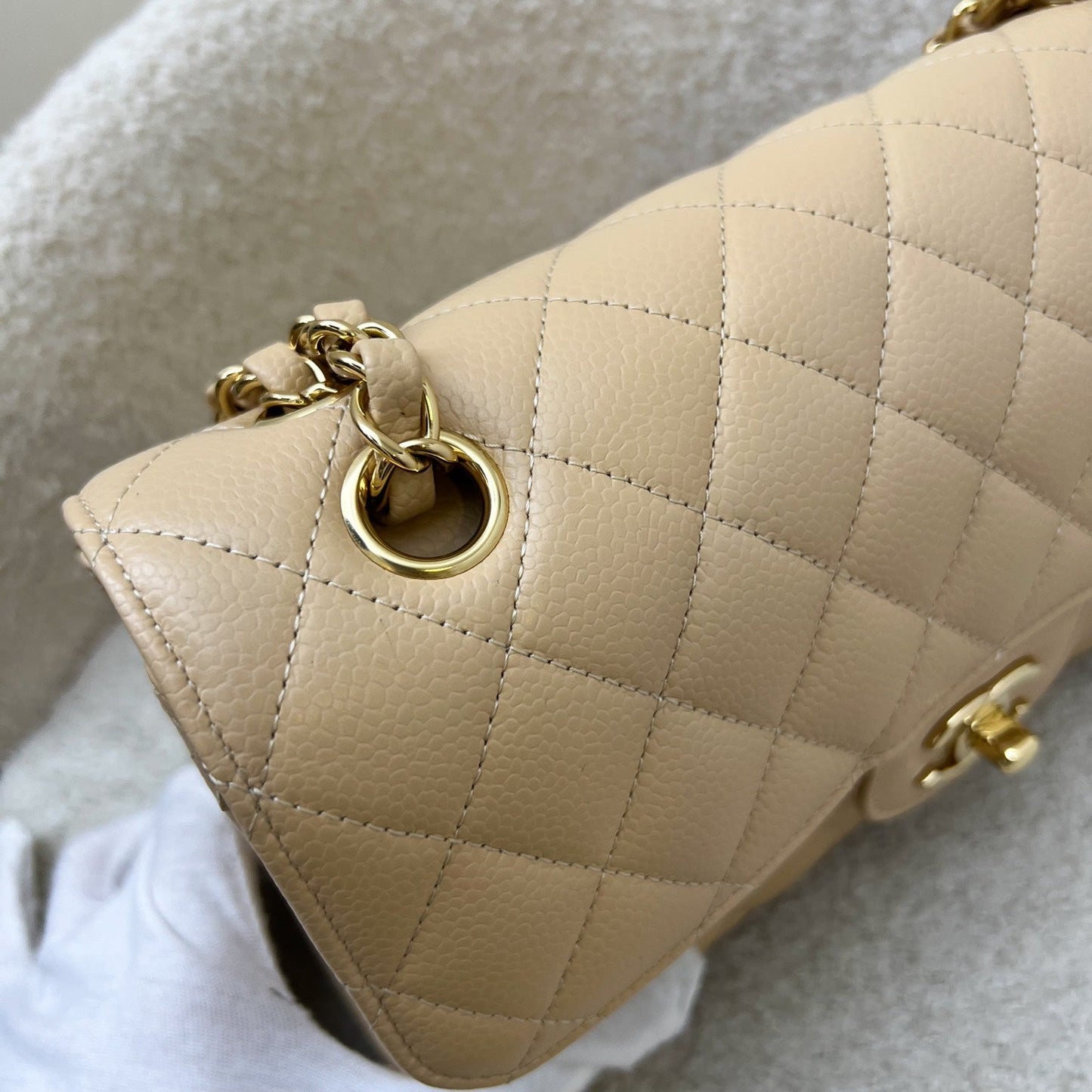GLM-Small Classic Flap CF in Beige Caviar and GHW