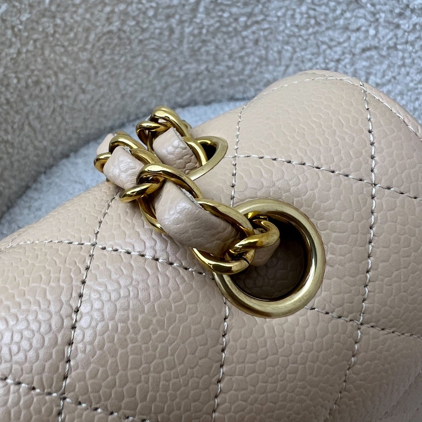 GLM-Medium Classic Flap CF in Beige Caviar and GHW (Model: A01112)
