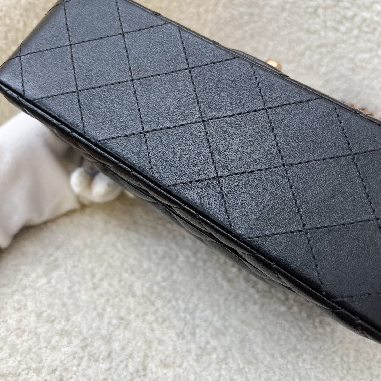 GLM-Mini Rectangle Classic Flap in Black Lambskin and Rose Gold HW