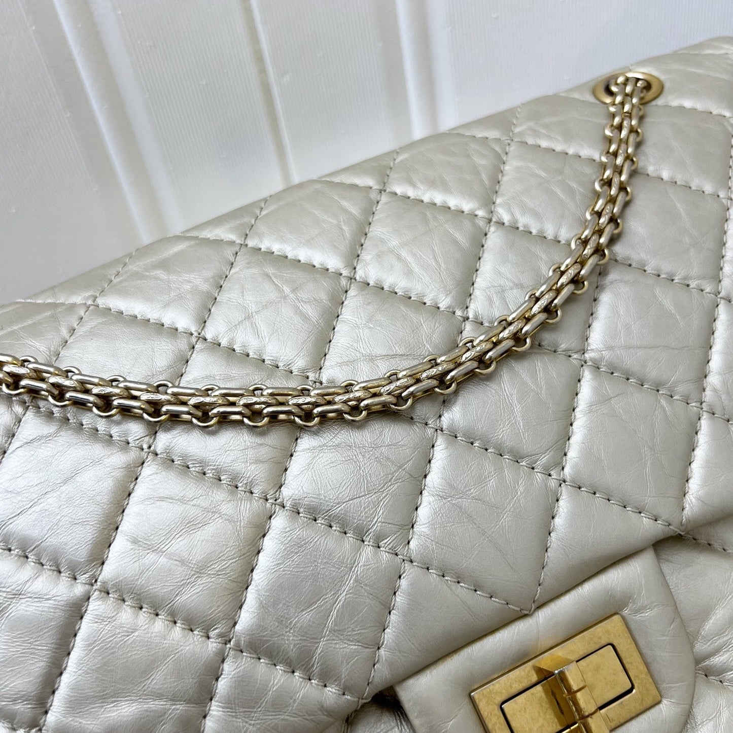 GLM-2.55 Reissue 227 Flap in Champagne Gold Distressed Calfskin GHW