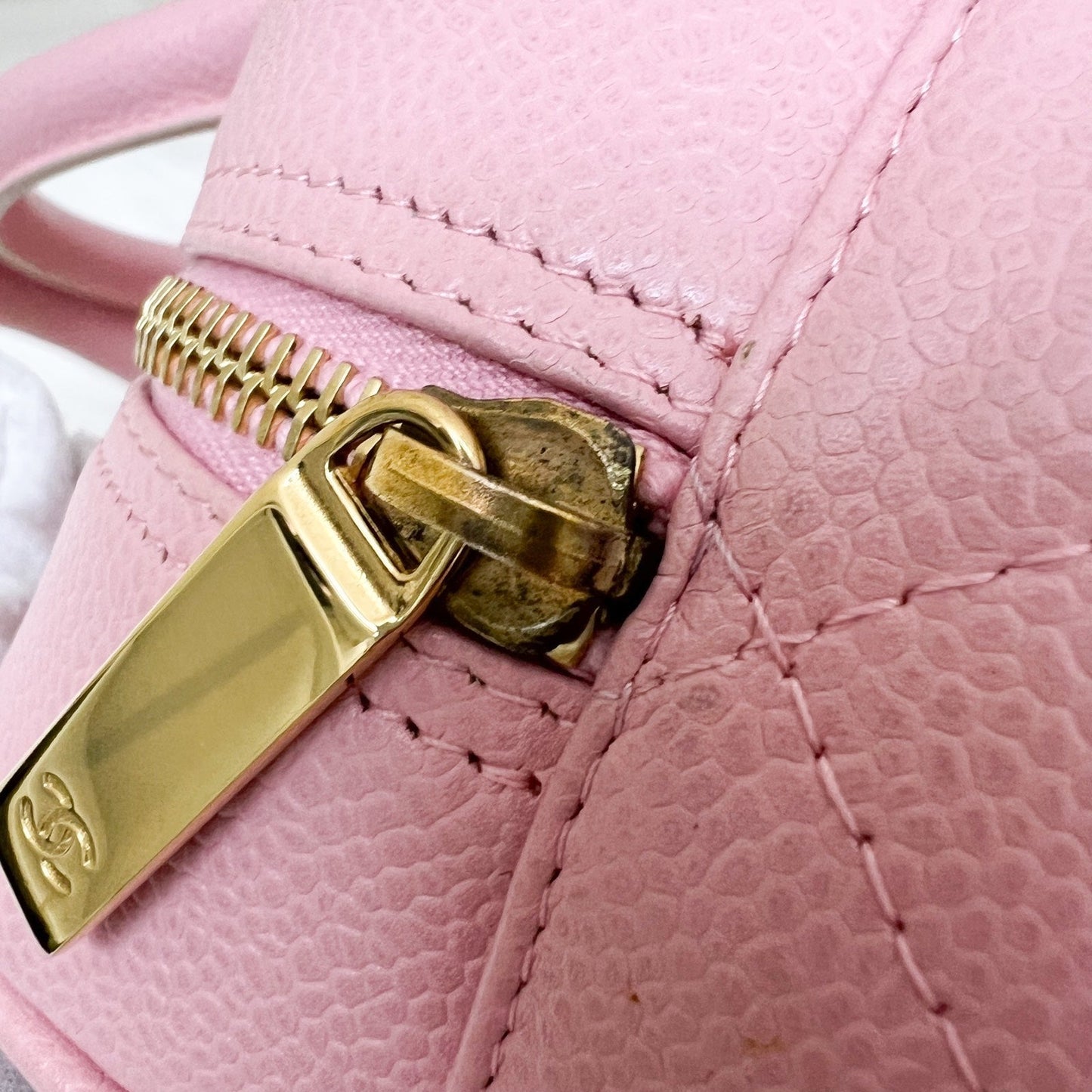 GLM- Mini Boston Bowling Bag in Pink Caviar and Gold HW