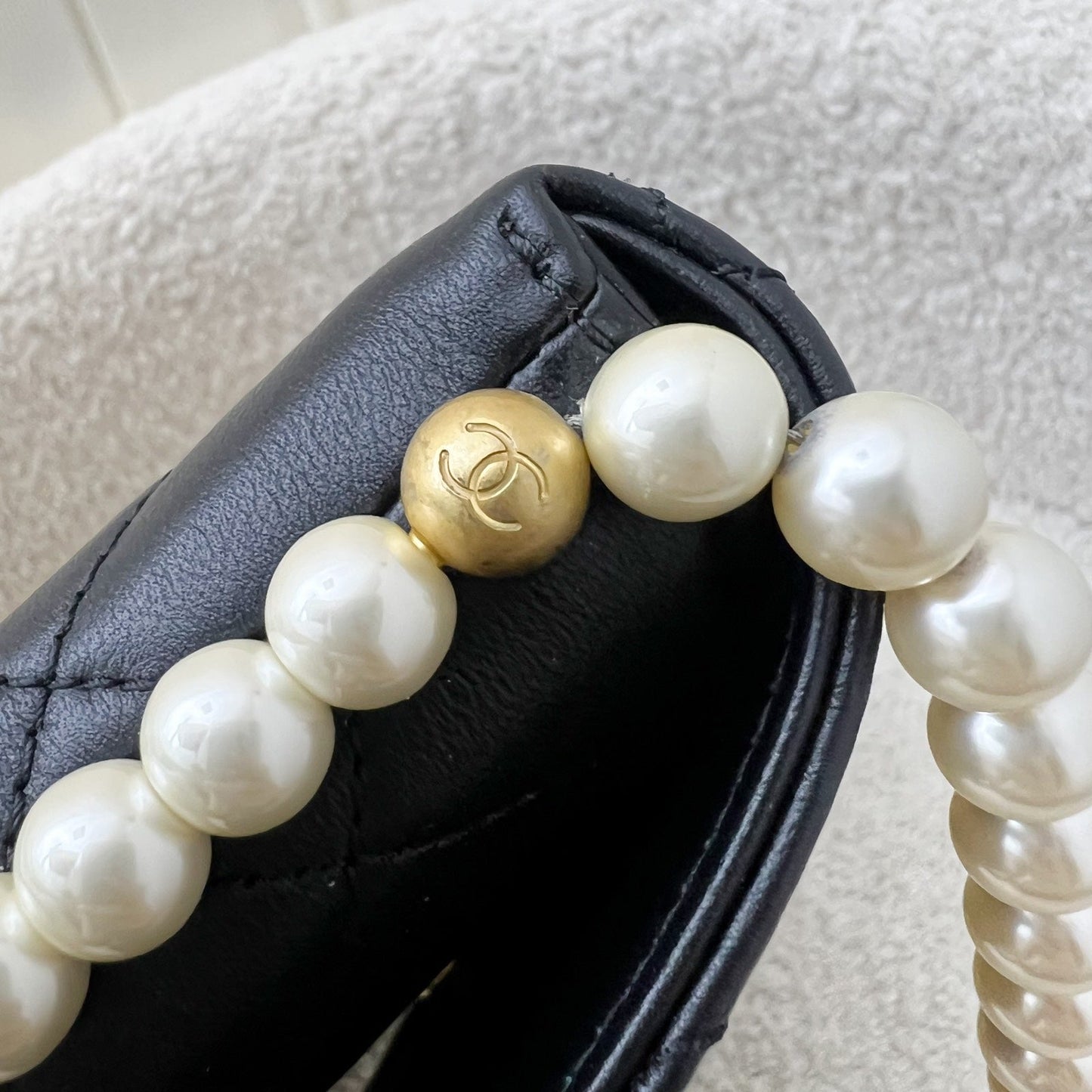 GLM-Pearl Chain North-South Flap Bag in Black Calfskin and AGHW (Model: AS2503)