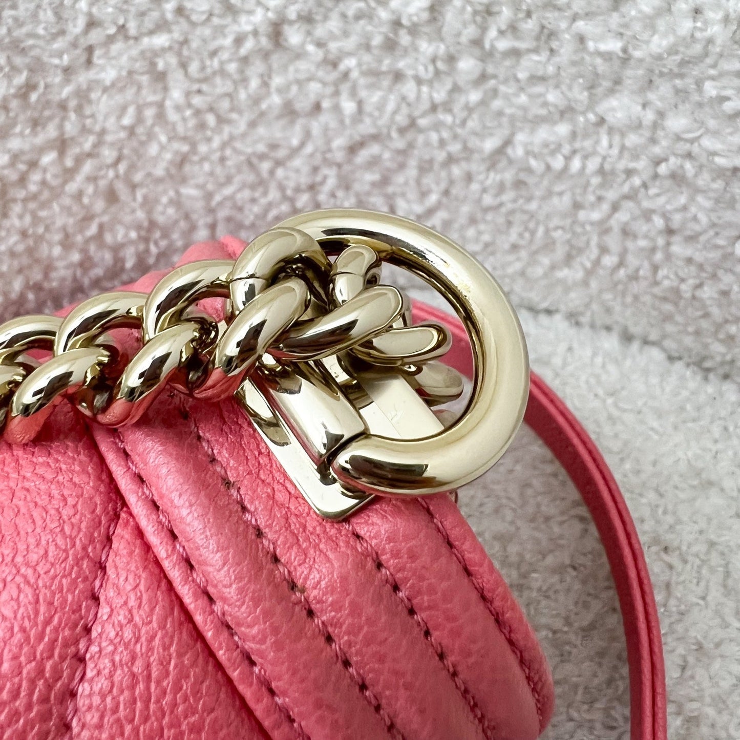 GLM-22S Micro Boy in Chevron Coral Pink Caviar and Shiny GHW (Model: A67364)