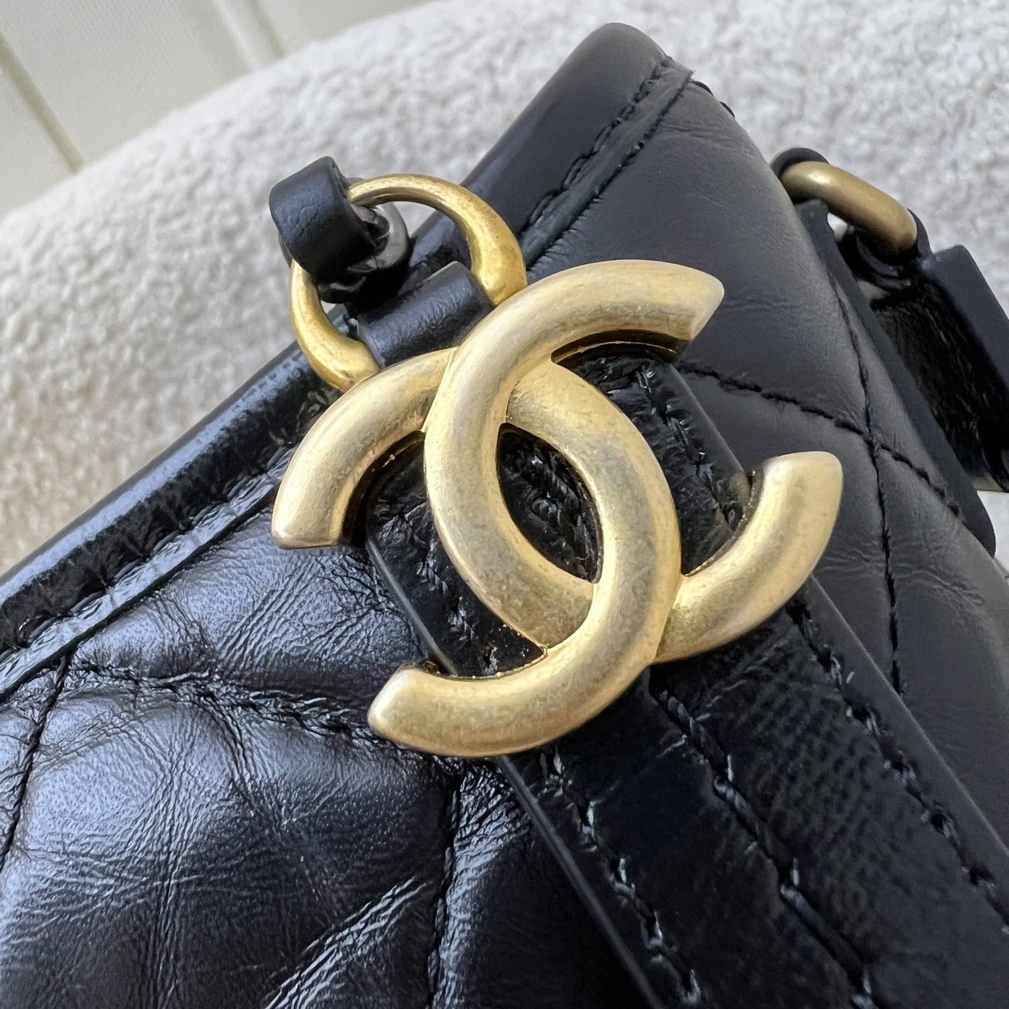 GLM-Small Gabrielle Hobo in Black Distressed Calfskin and 3 tone Hardware