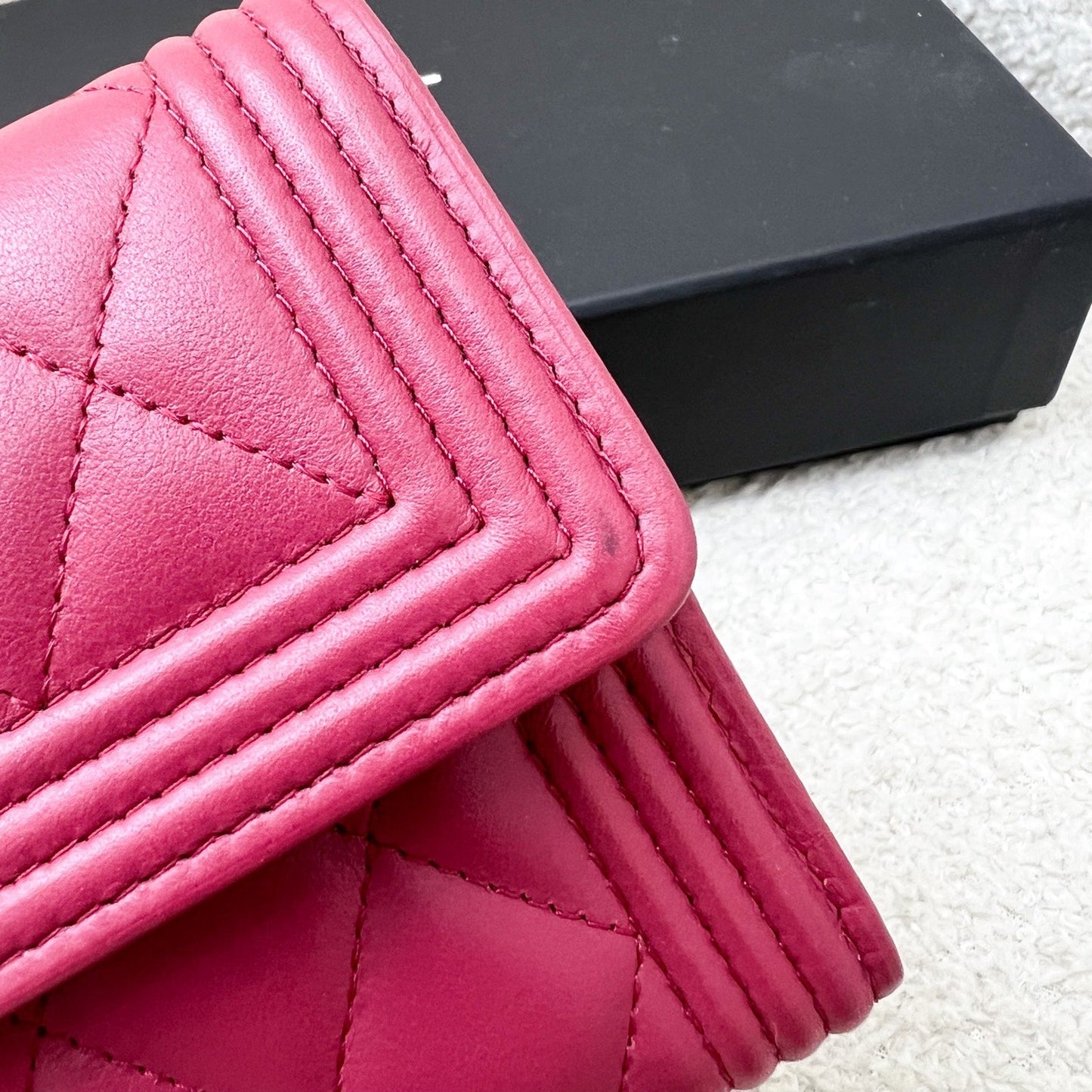 GLM-Boy Mid Length Wallet in Dark Pink Lambskin and RHW