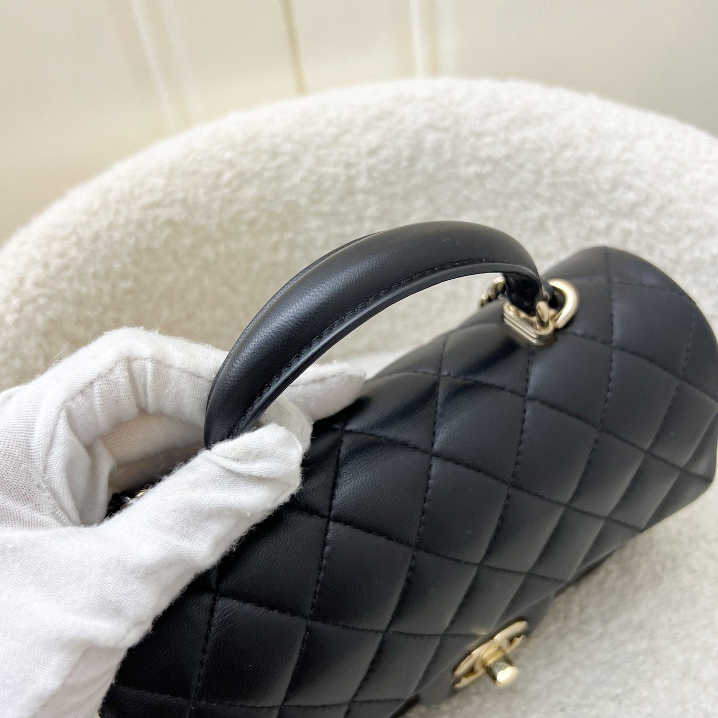 GLM-Classic Top Handle Mini Rectangle Flap in Black Lambskin and LGHW