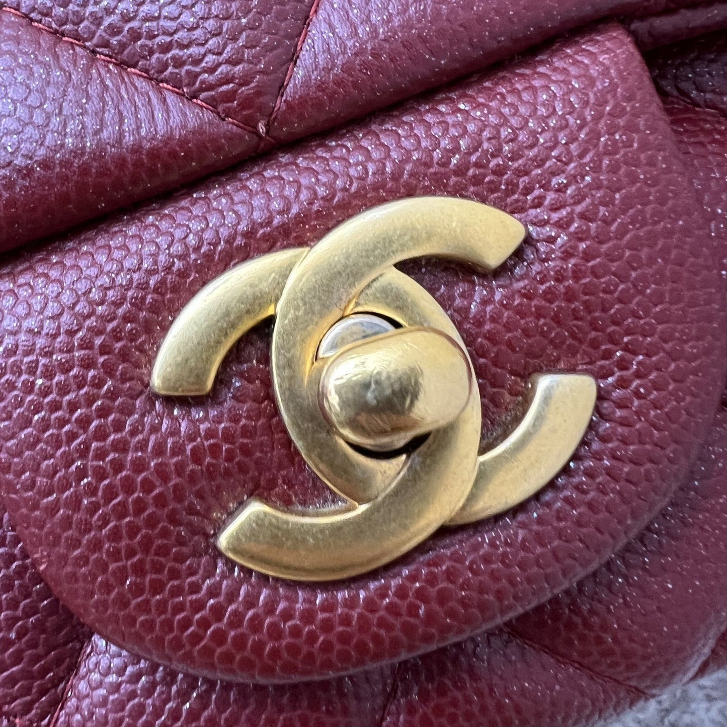 GLM-Classic Mini Rectangle Flap in 18C Iridescent Burgundy Caviar and AGHW