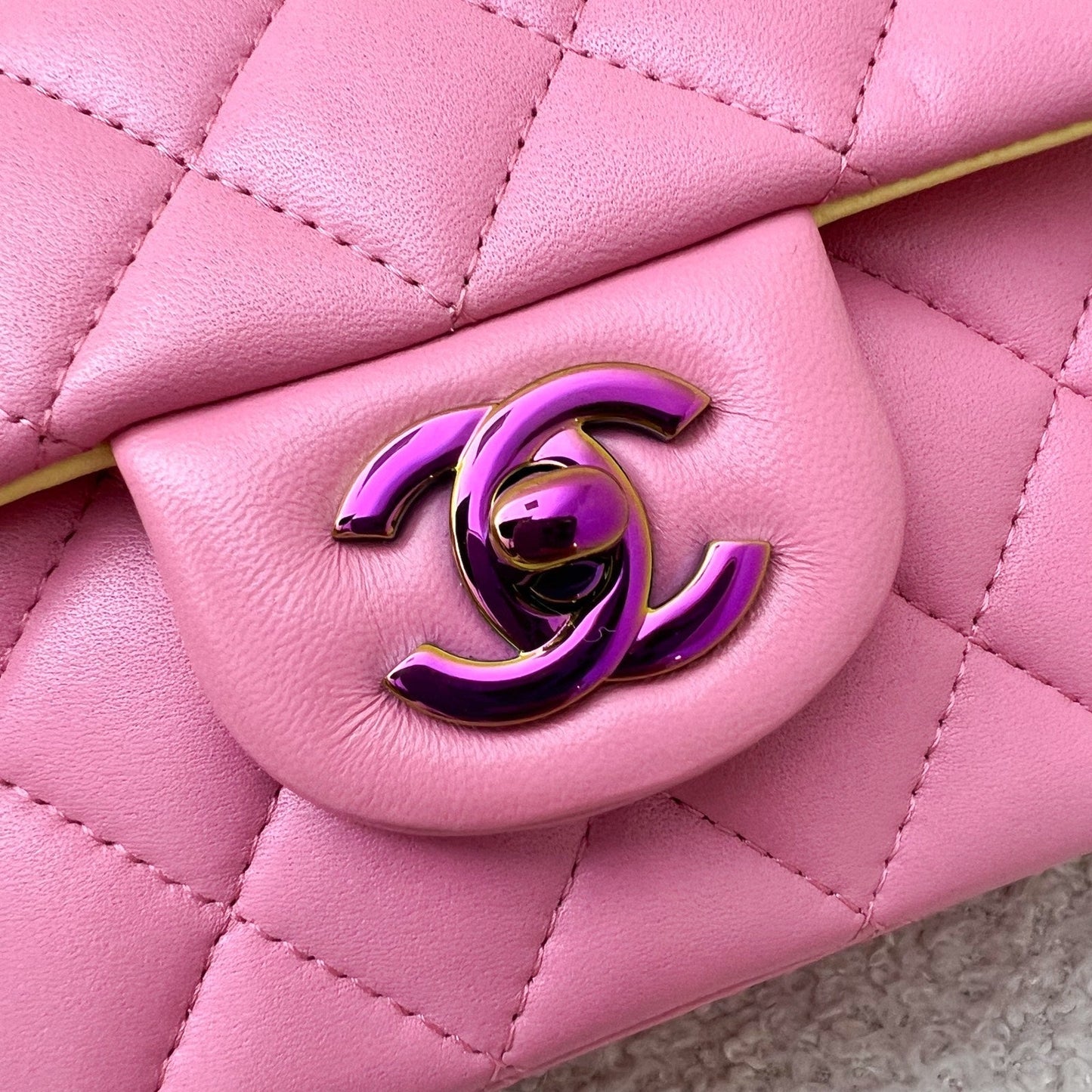 GLM-Classic Mini Rectangle Flap in 21P Pink / Yellow Lambskin and Rainbow HW