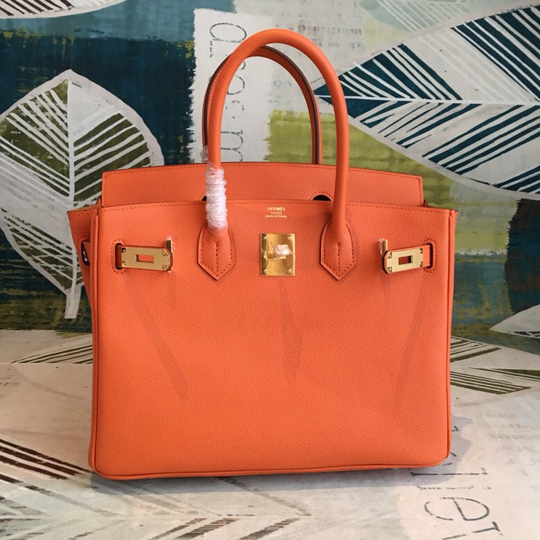 GLAMI Birkin Orange For Women Gold Toned Hardware 11in/30cm