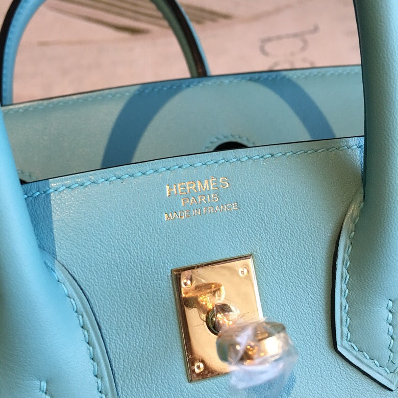 GLAMI Birkin Light Blue For Women Gold Toned Hardware 9.8in/25cm