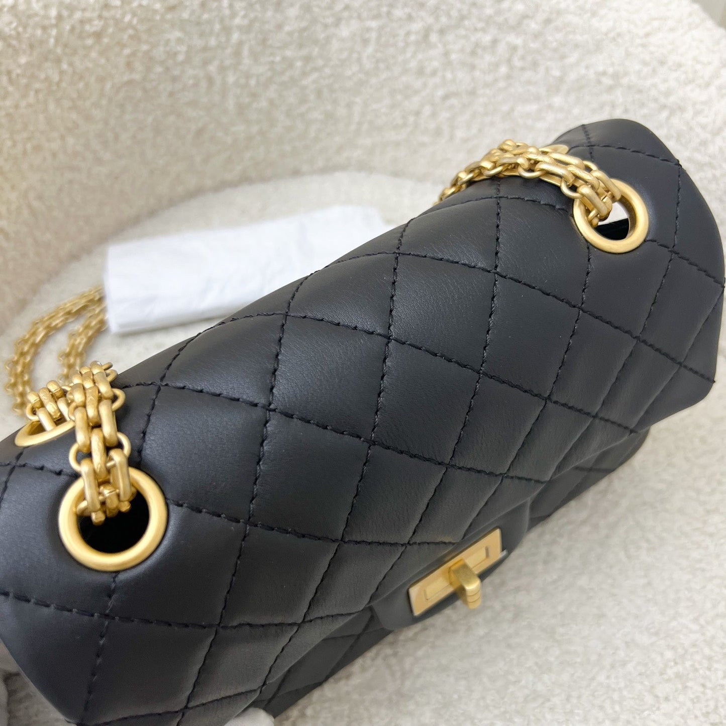 GLM-Classic 2.55 Reissue Mini Flap in Black Distressed Calfskin AGHW (Model: AS0874)