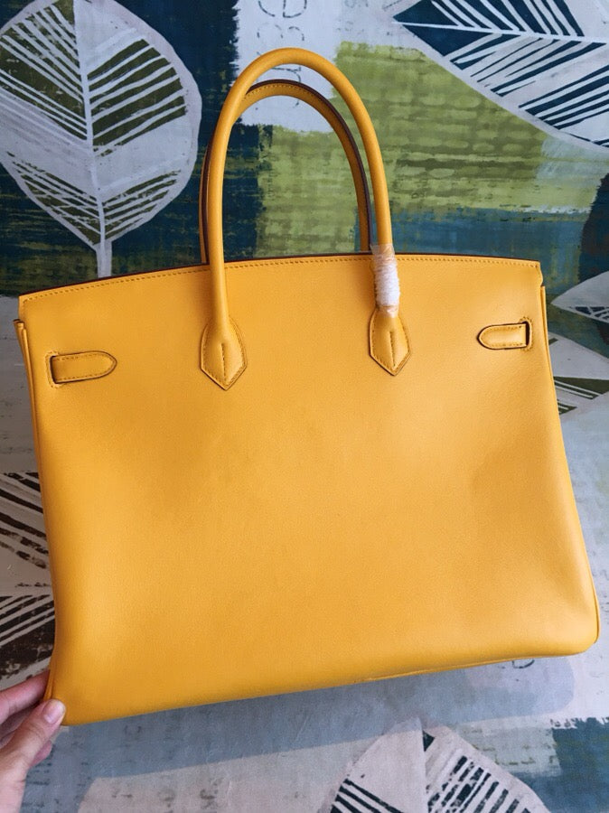 GLAMI Birkin Yellow For Women Gold Toned Hardware 11.8in/30cm