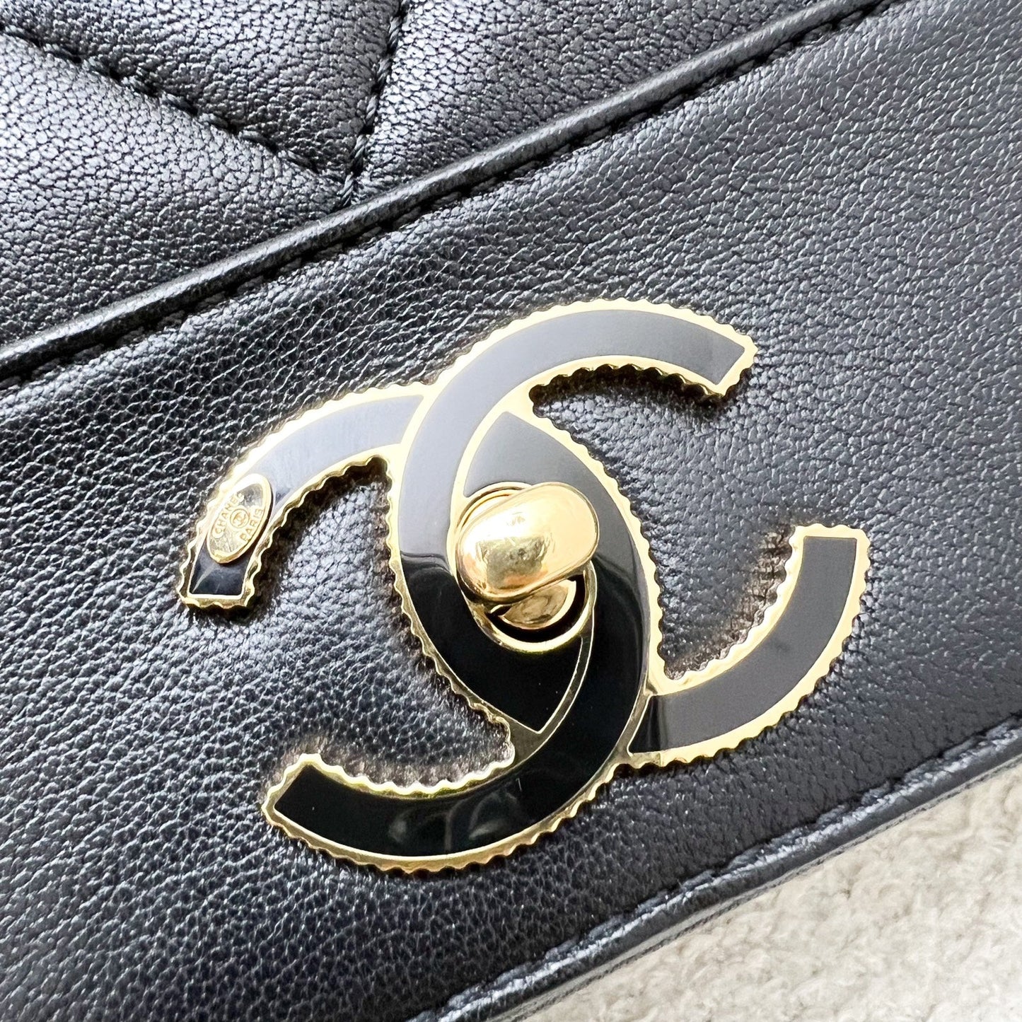 GLM-Large Mademoiselle Flap in Black Calfskin and GHW