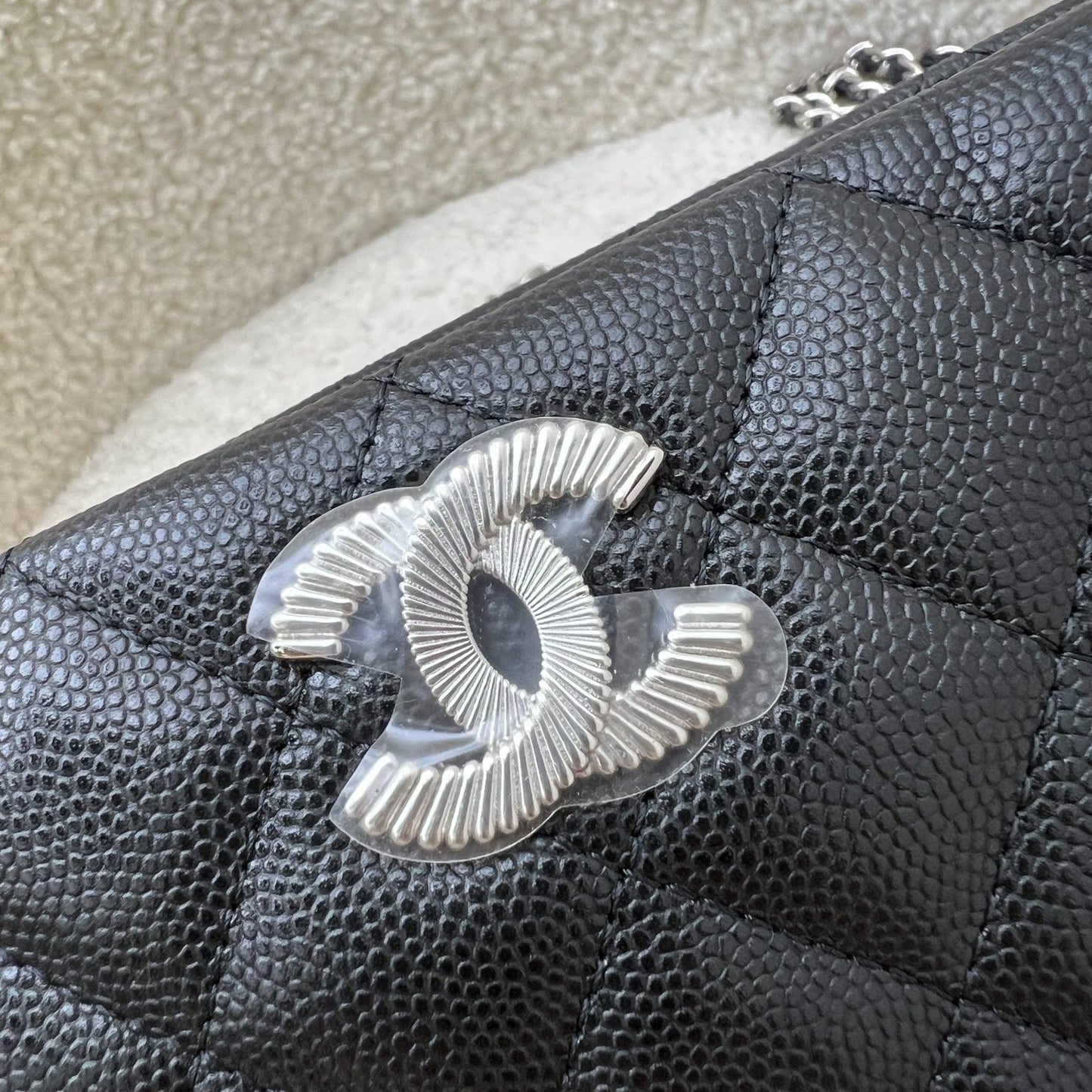 GLM-25C Mini Clutch with Chain in Black Caviar and SHW (Model: AP4417)