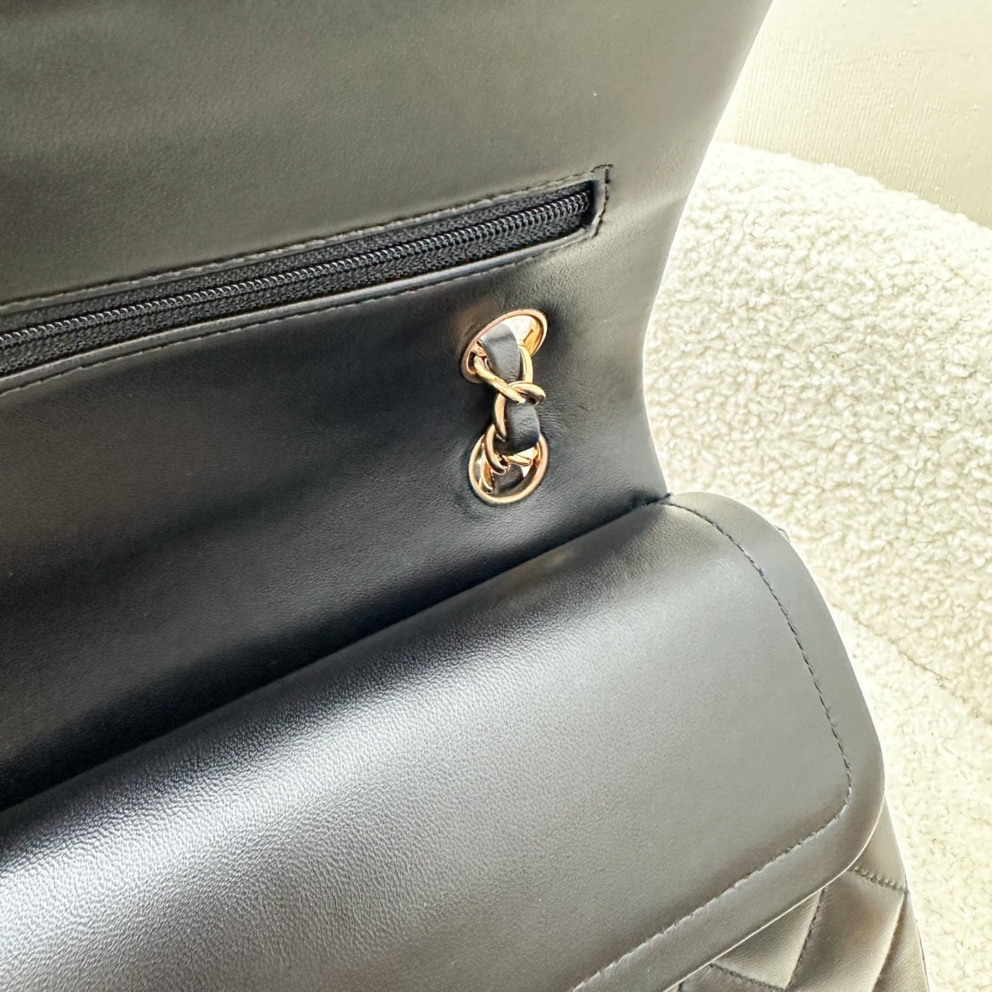 GLM-Small Classic Flap CF in Black Lambskin and Rose Gold HW