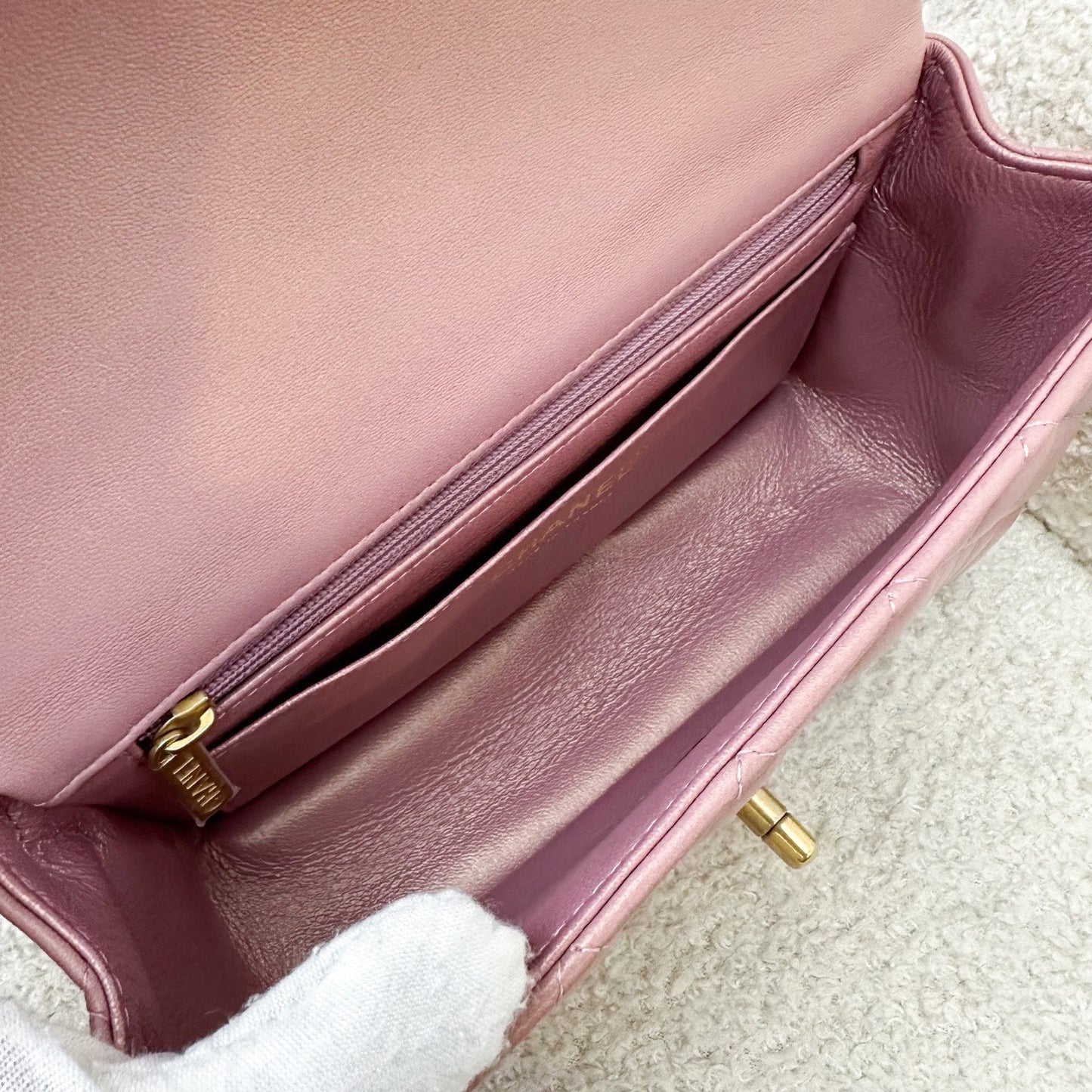GLM-Top Handle Mini Rectangle Flap in Pink Lambskin AGHW