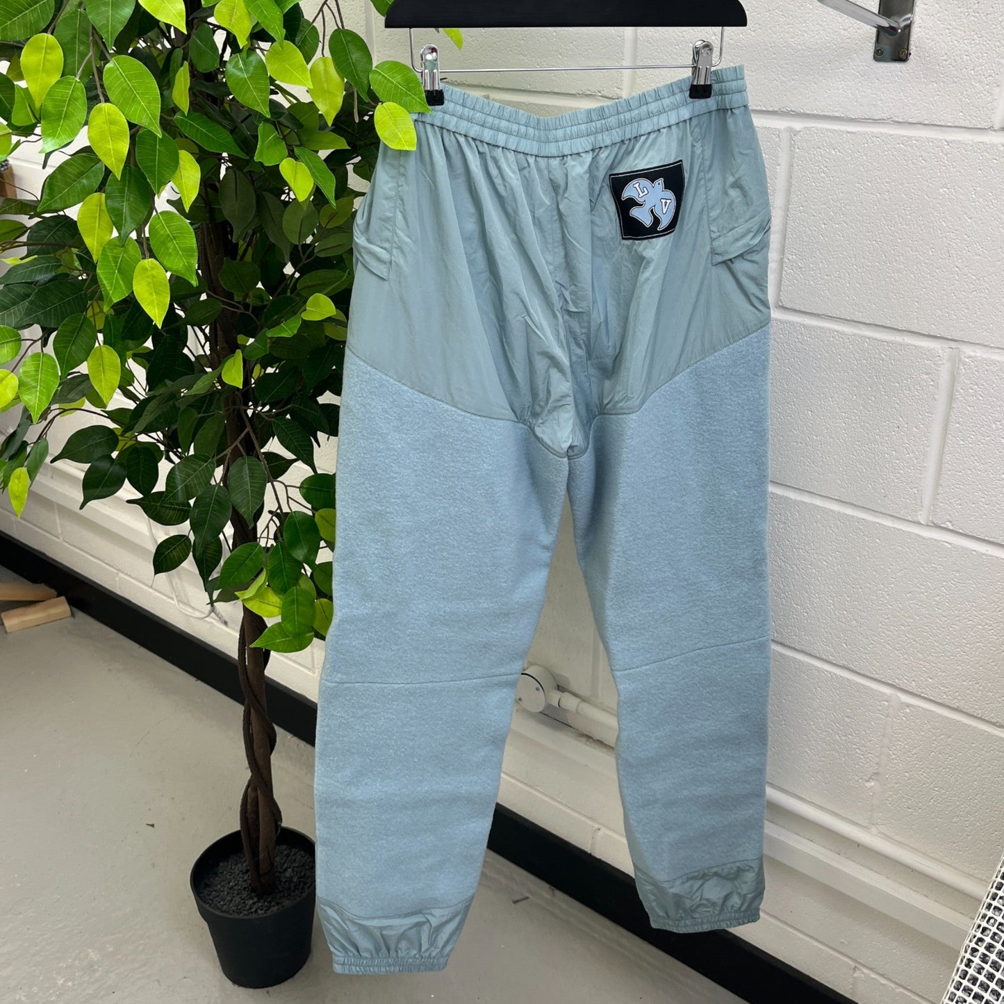 Men's Mixed Material Track Logo Trousers Blue Size L