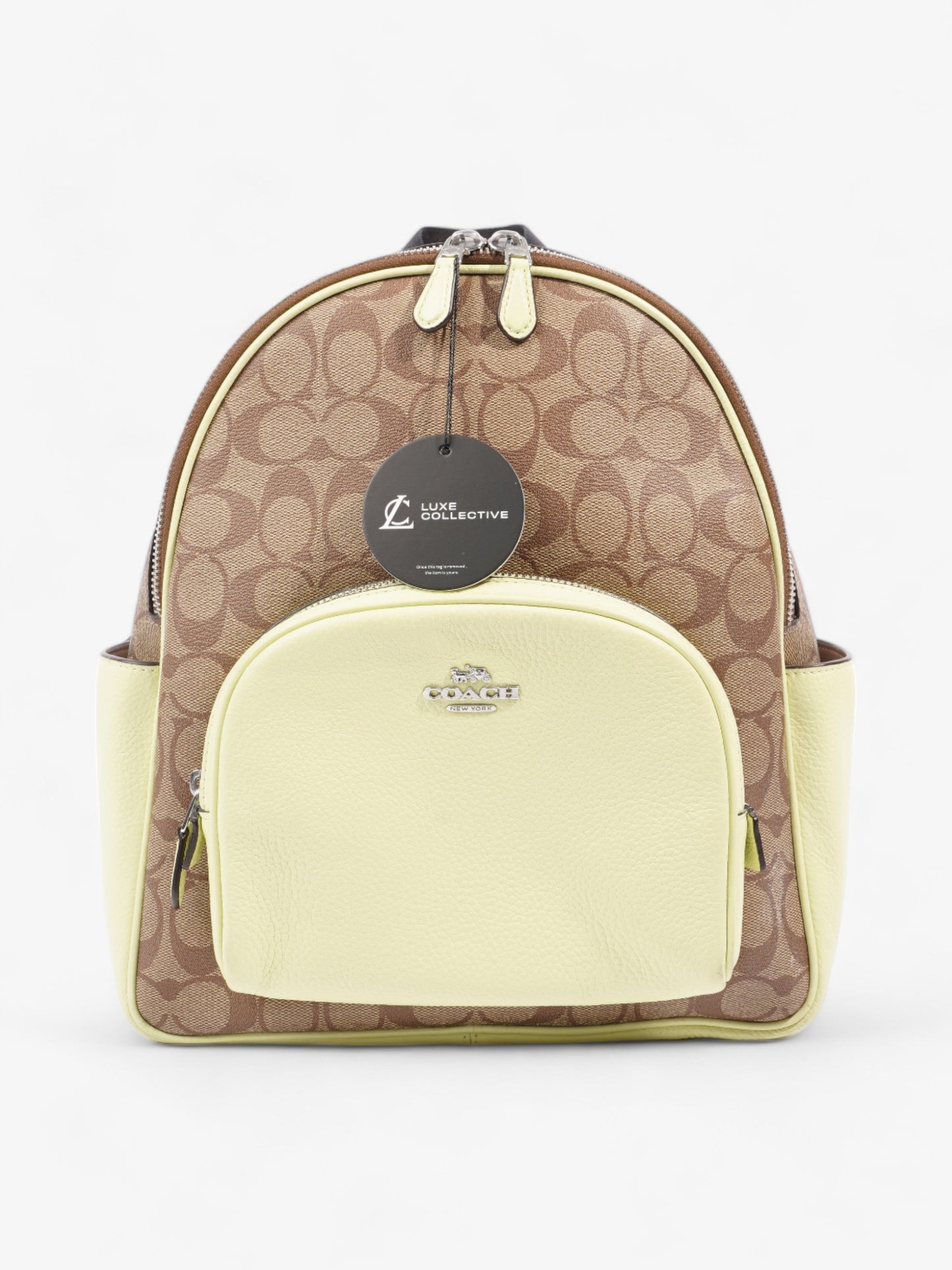 Coach Court Backpack Brown / Lime Green Coated Canvas