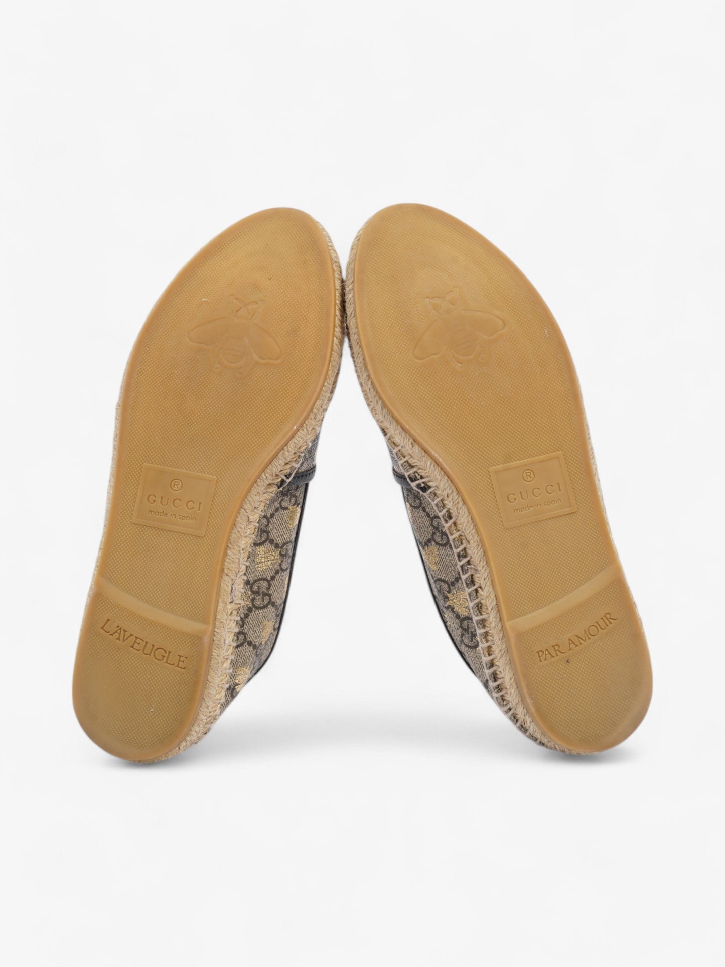 Gucci GG Supreme Bee Espadrille Beige / Gold / Black Coated Canvas EU 37.5 UK 4.5