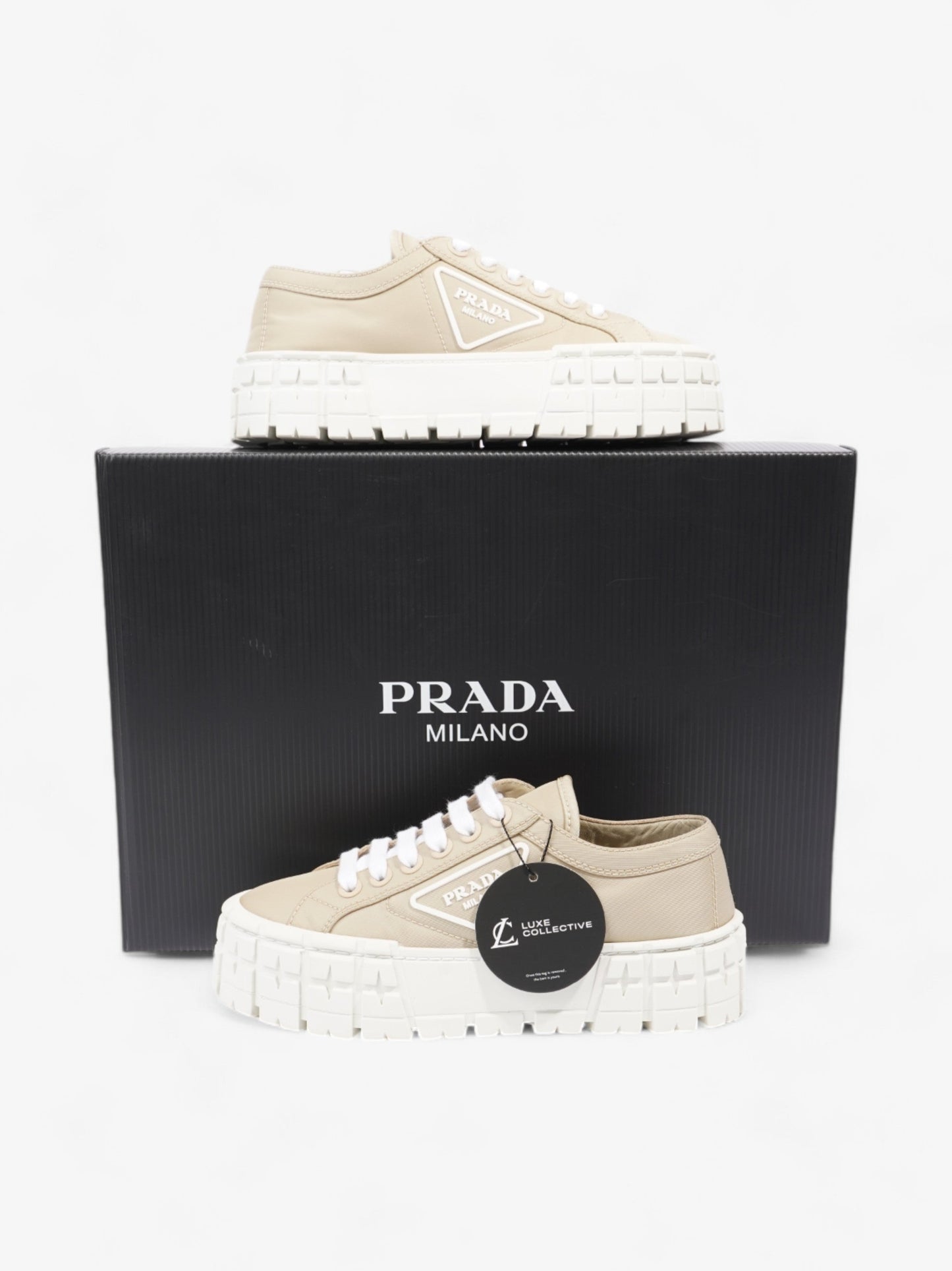 Prada Double Wheel Re-Nylon Sneakers Beige / White Re Nylon EU 36 UK 3