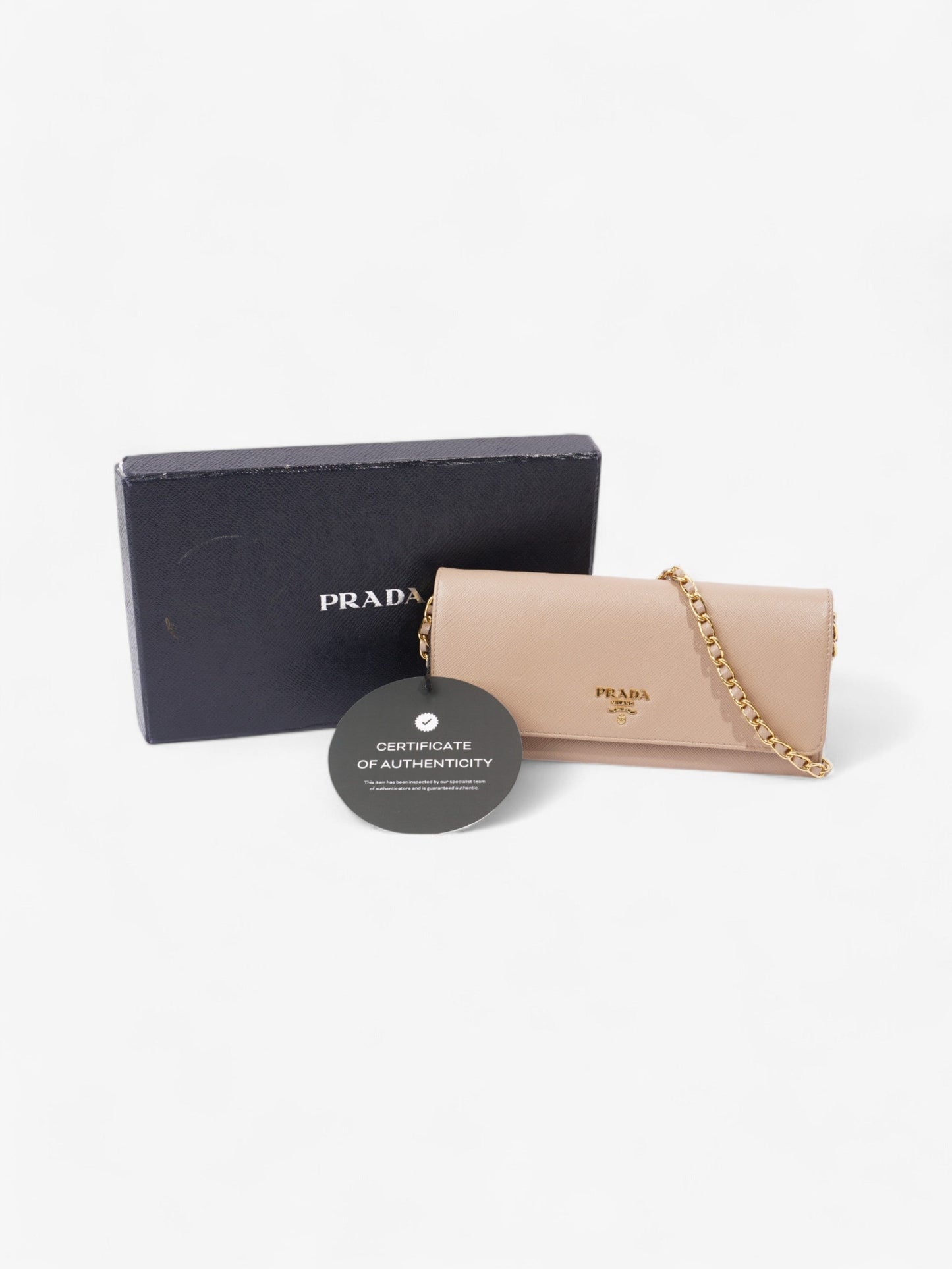 Prada Cameo Wallet on Chain Rose Beige Saffiano Leather