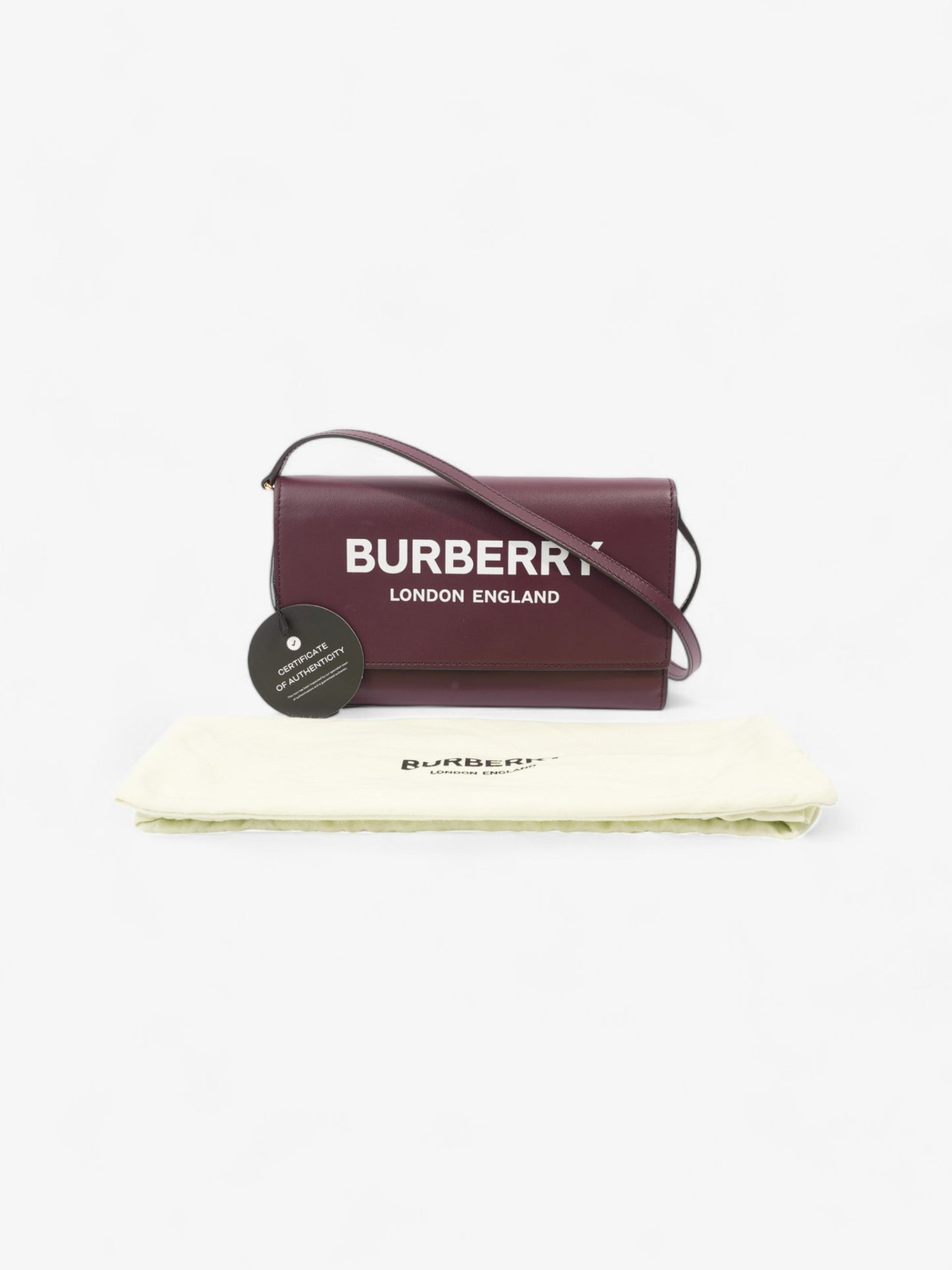 Burberry Logo Chain Wallet Burgundy / White Leather