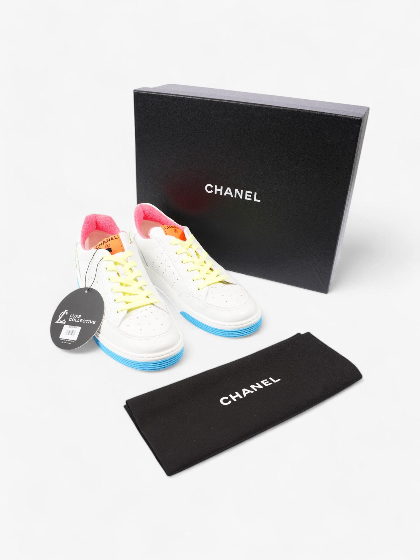 Chanel Logo Sneakers White / Green / Blue Leather EU 46 UK 12