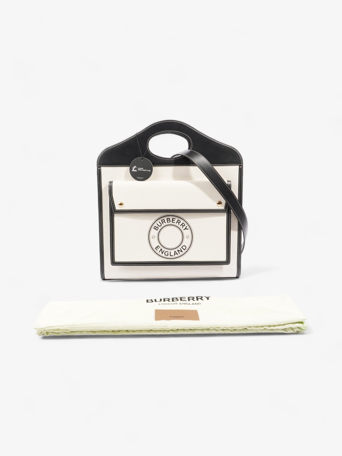 Burberry Pocket Bag Cream / Black Canvas Medium
