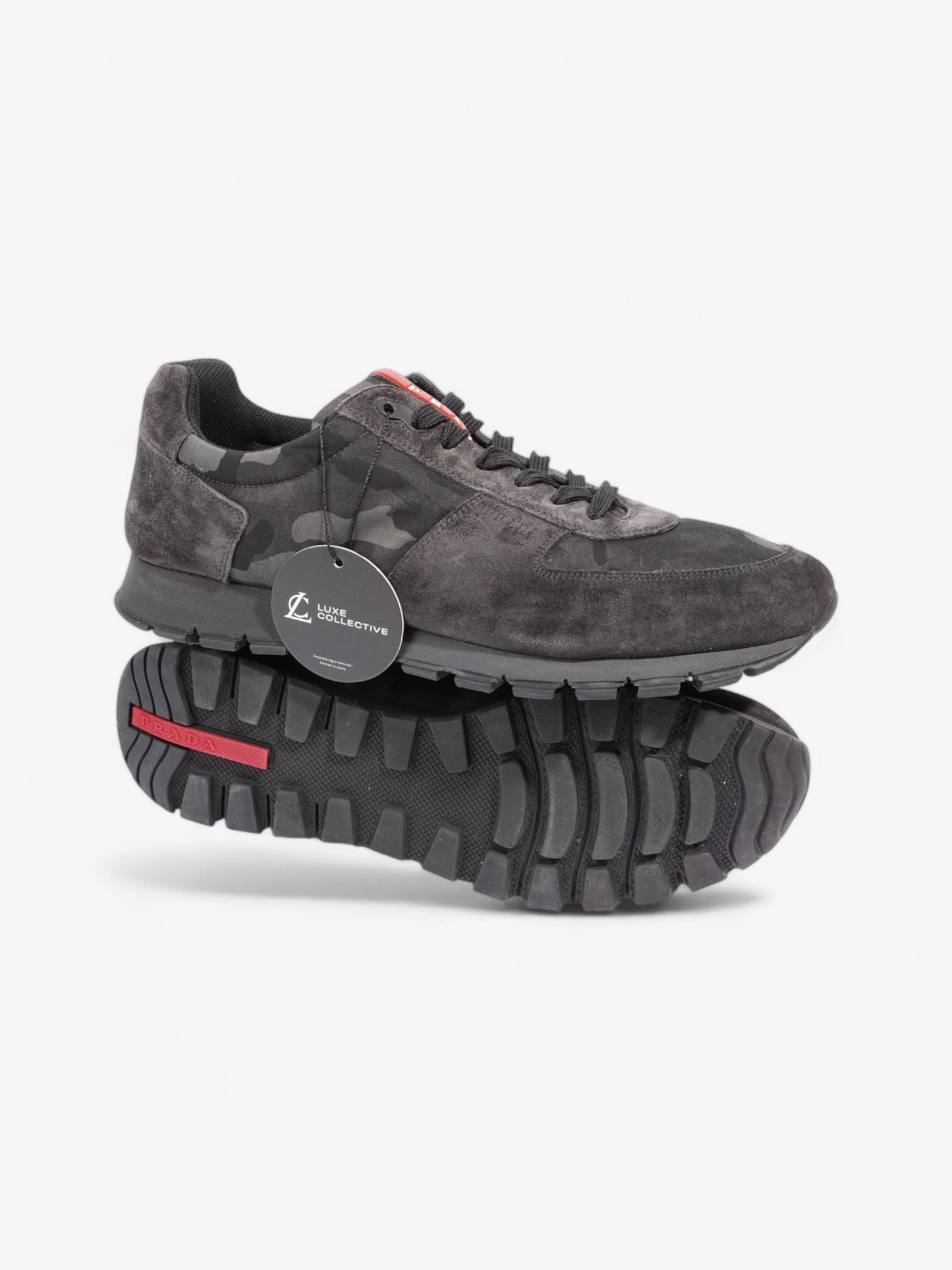 Prada Camo Sneakers Black / Grey / Khaki Suede EU 45 UK 11