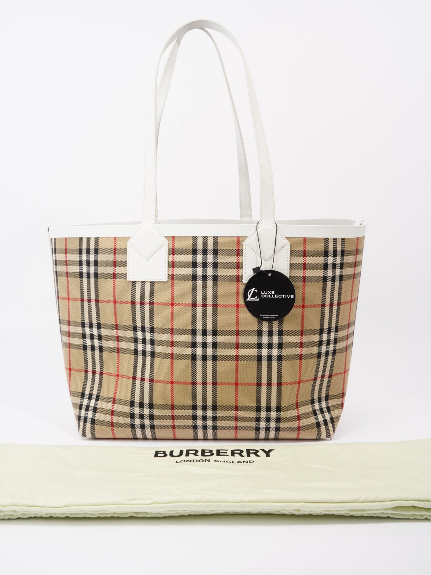 Burberry London Check Tote Bag Vintage Check / White Fabric Medium