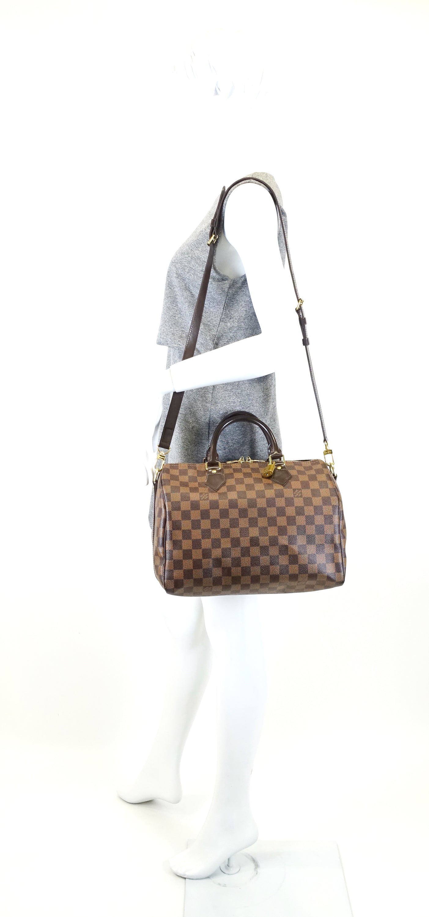 Louis Vuitto Speedy 30 Bandouliere Damier Ebene Canvas Bag