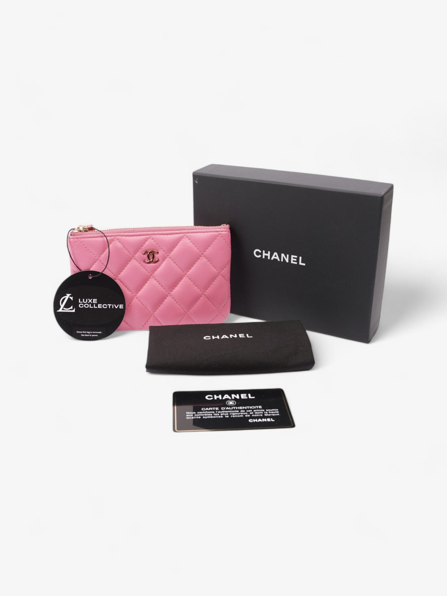 Chanel Zipped Pouch Pink Lambskin Leather