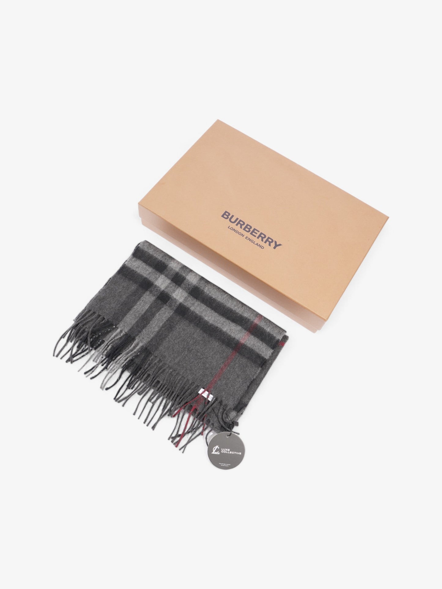 Burberry Giant Check Scarf Charcoal Cashmere
