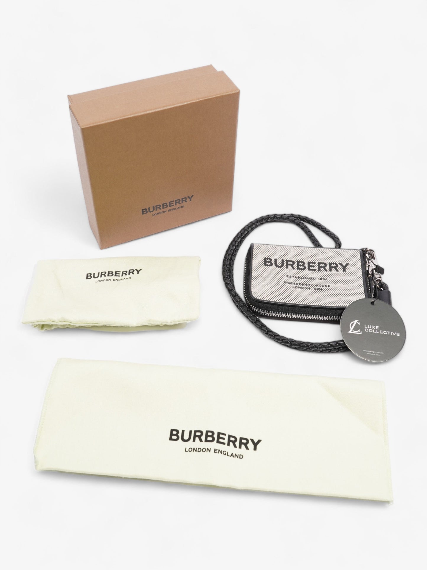 Burberry Horseferry Print Elmore Zip Around Wallet Lanyard Black Canvas