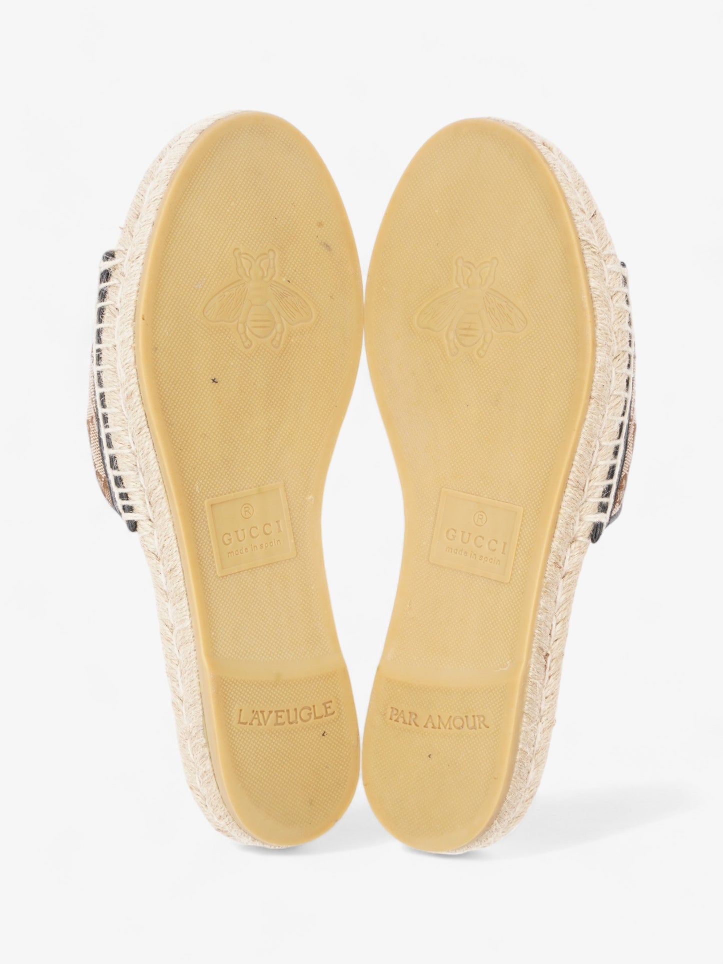 Gucci GG MATELASS脡 CANVAS ESPADRILLE SANDAL Beige Monogram / Black Canvas EU 38.5 UK 5.5