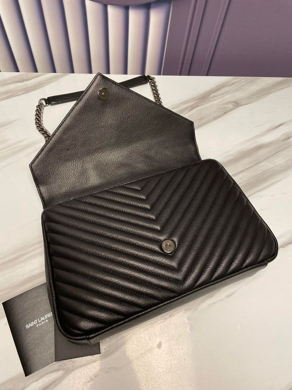 GLAMI College Large Chain Bag Black With Silver Toned Hardware For Women 12.6in/32cm YSL 600278BRM041000