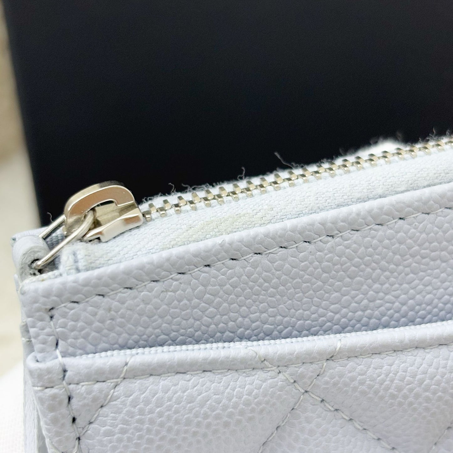 GLM-Zipped Card Holder with Coin Compartment in Light Blue Caviar and SHW