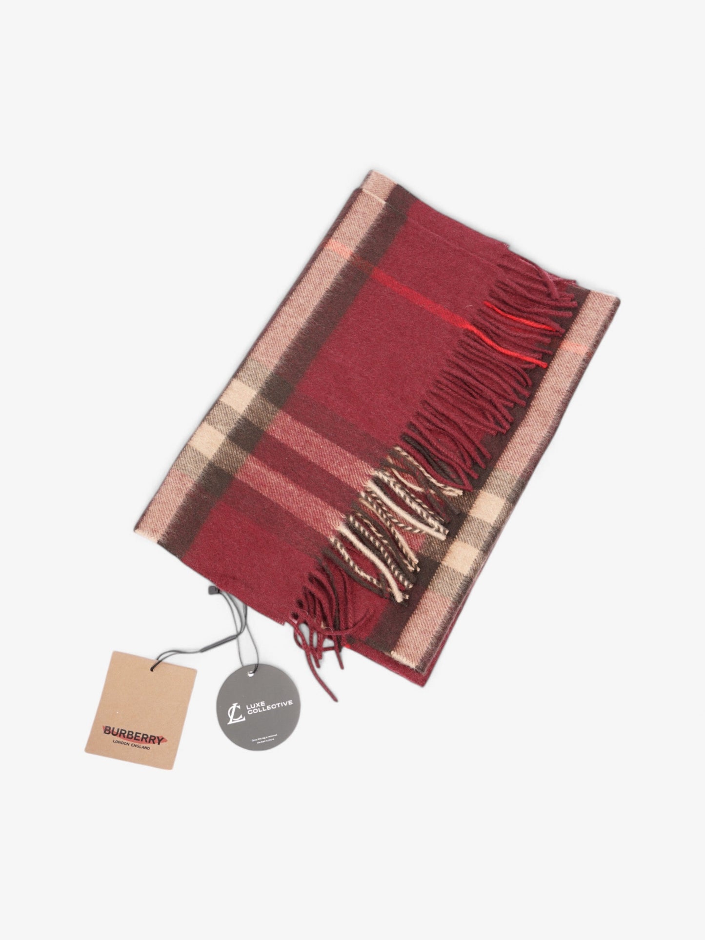 Burberry Giant Check Scarf Burgundy Cashmere