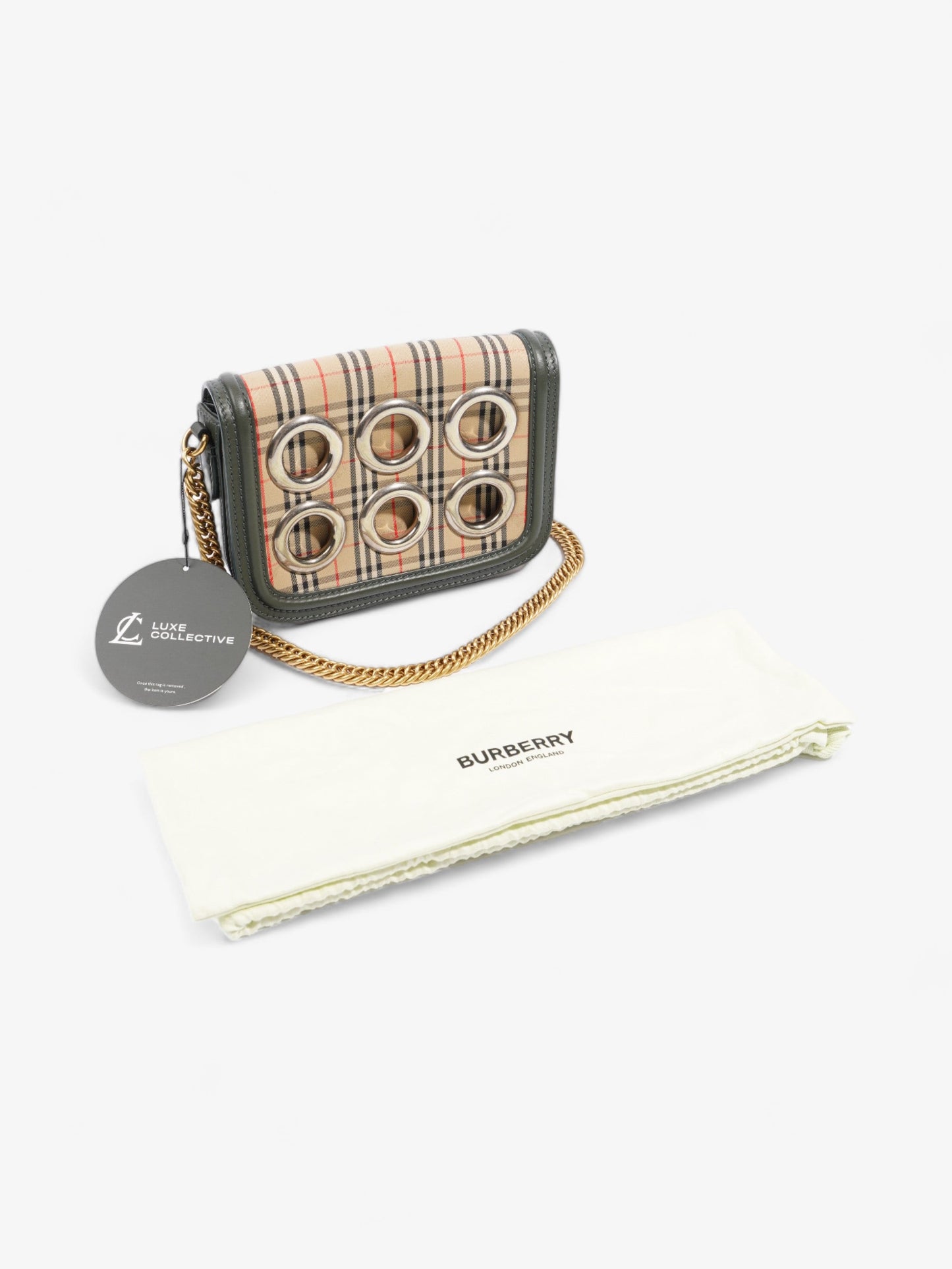 Burberry Eyelet Chain Knight Check / Green Calfskin Leather