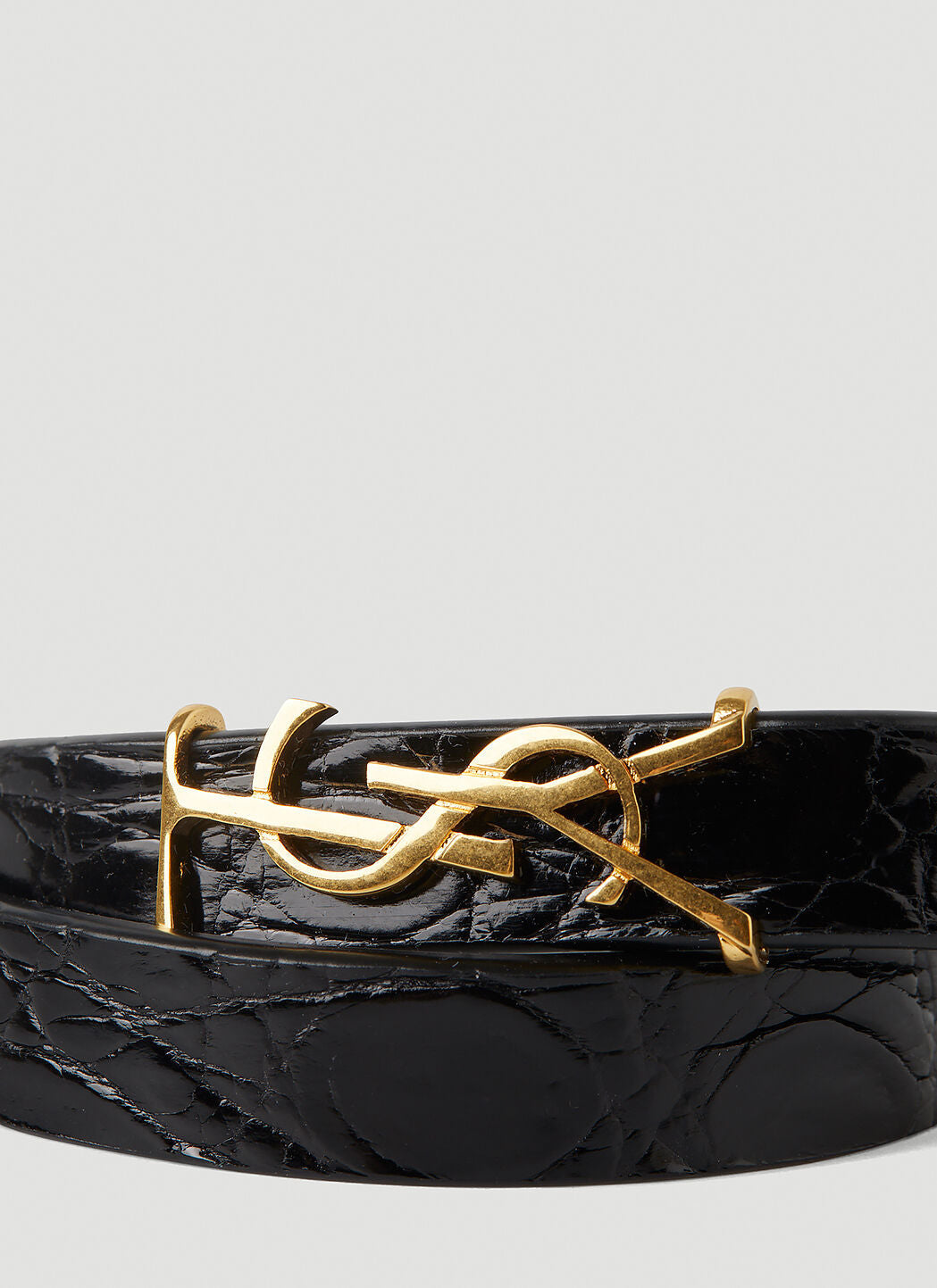 YSL OPYUM CROC EMBOSSED DOUBLE WRAP LEATHER BRACELET