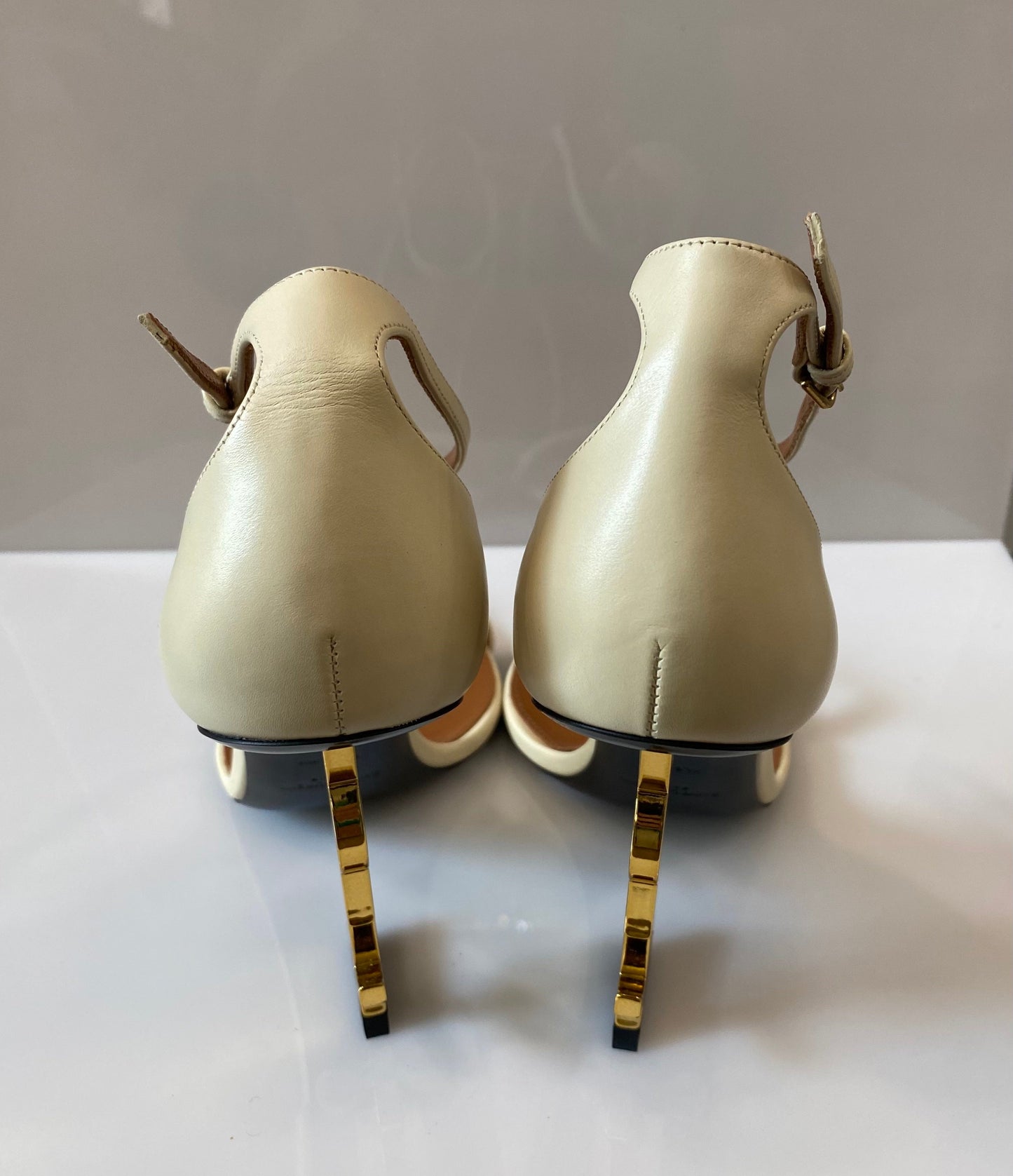 YSL OPYUM LOGO HEEL LEATHER SANDALS